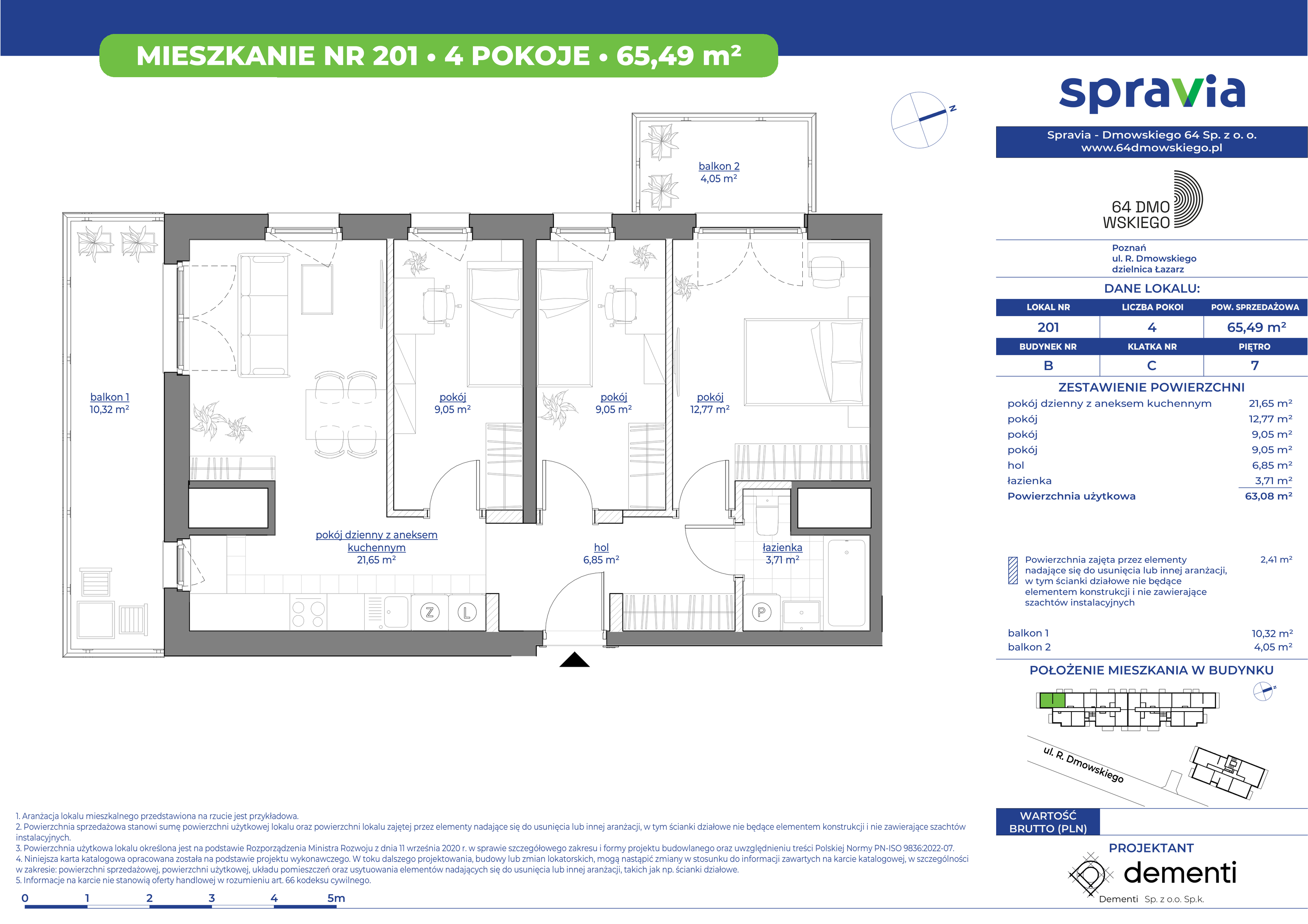 Mieszkanie 65,49 m², piętro 7, oferta nr 201, 64 Dmowskiego, Poznań, Św. Łazarz, Łazarz, ul. R. Dmowskiego-idx