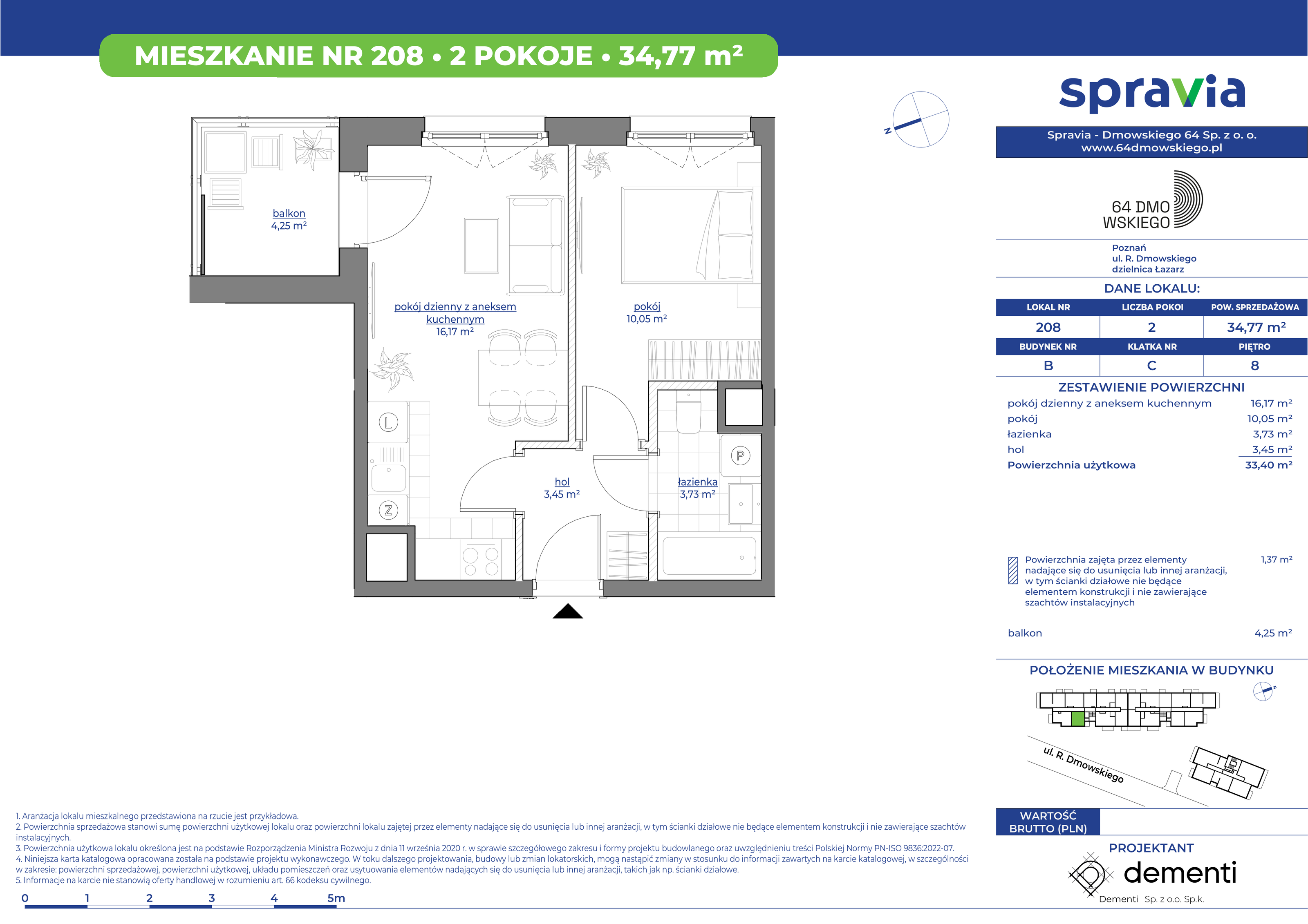 Mieszkanie 34,77 m², piętro 8, oferta nr 208, 64 Dmowskiego, Poznań, Św. Łazarz, Łazarz, ul. R. Dmowskiego-idx