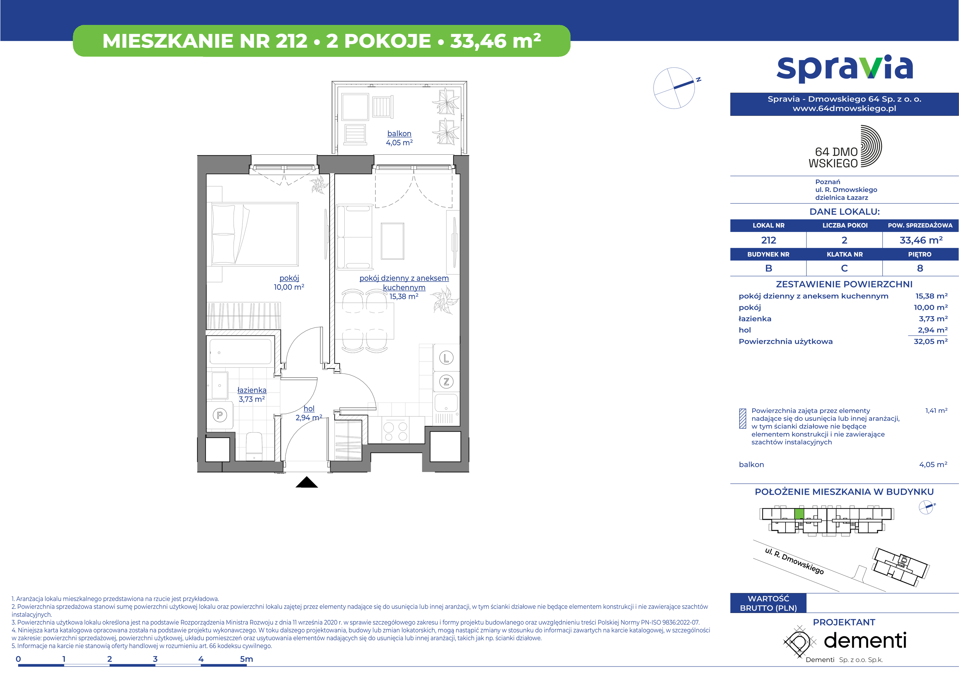 Mieszkanie 33,46 m², piętro 8, oferta nr 212, 64 Dmowskiego, Poznań, Św. Łazarz, Łazarz, ul. R. Dmowskiego-idx