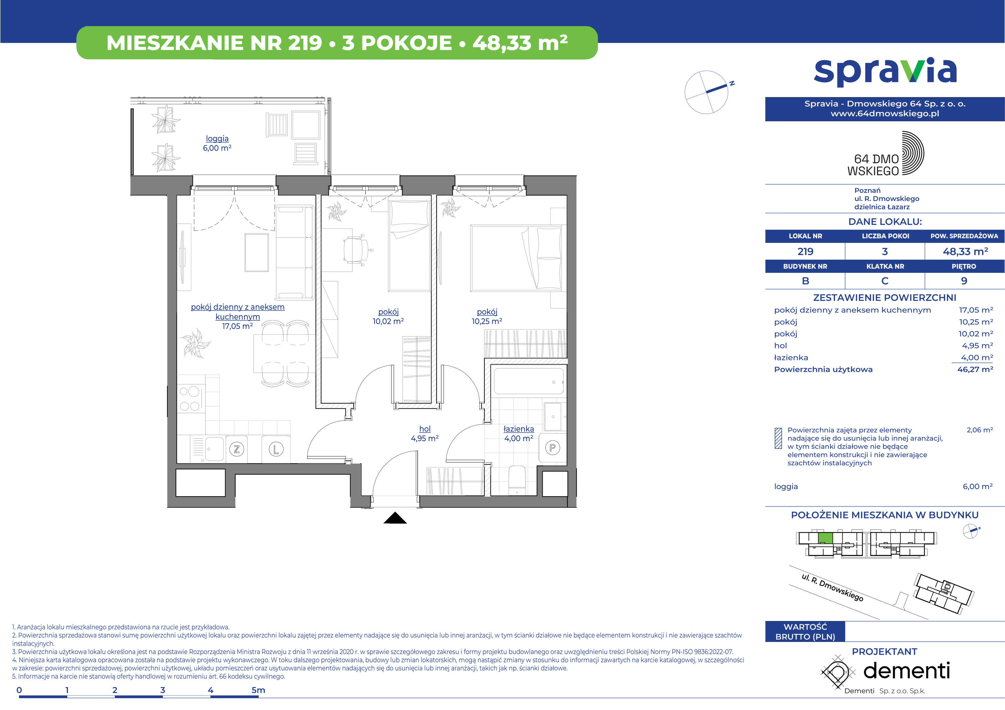 Mieszkanie 48,33 m², piętro 9, oferta nr 219, 64 Dmowskiego, Poznań, Św. Łazarz, Łazarz, ul. R. Dmowskiego-idx