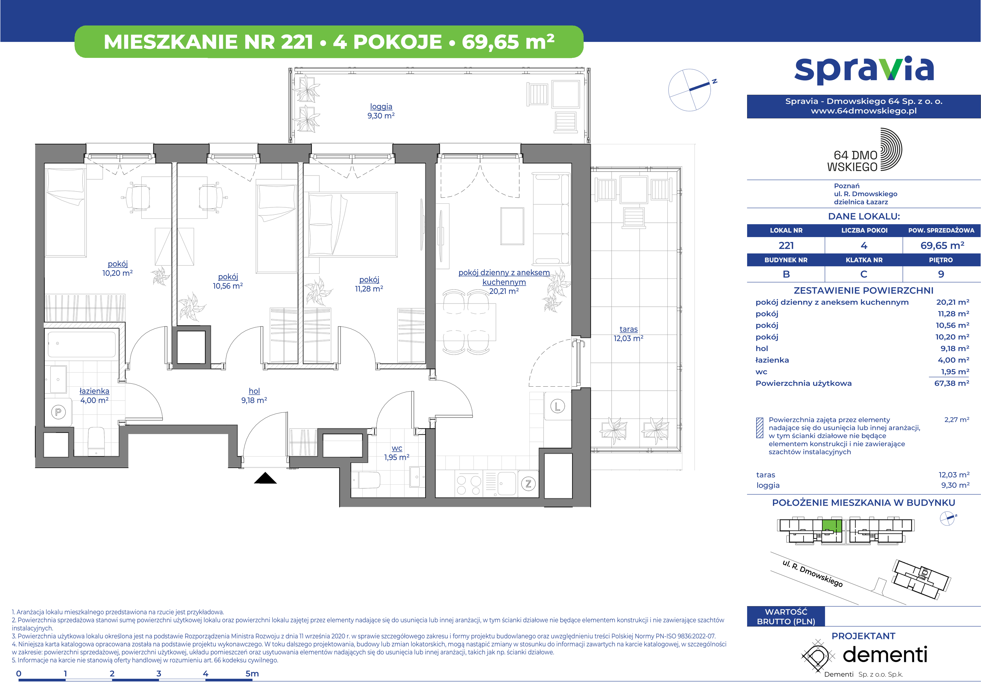 Mieszkanie 70,68 m², piętro 9, oferta nr 221, 64 Dmowskiego, Poznań, Św. Łazarz, Łazarz, ul. R. Dmowskiego-idx