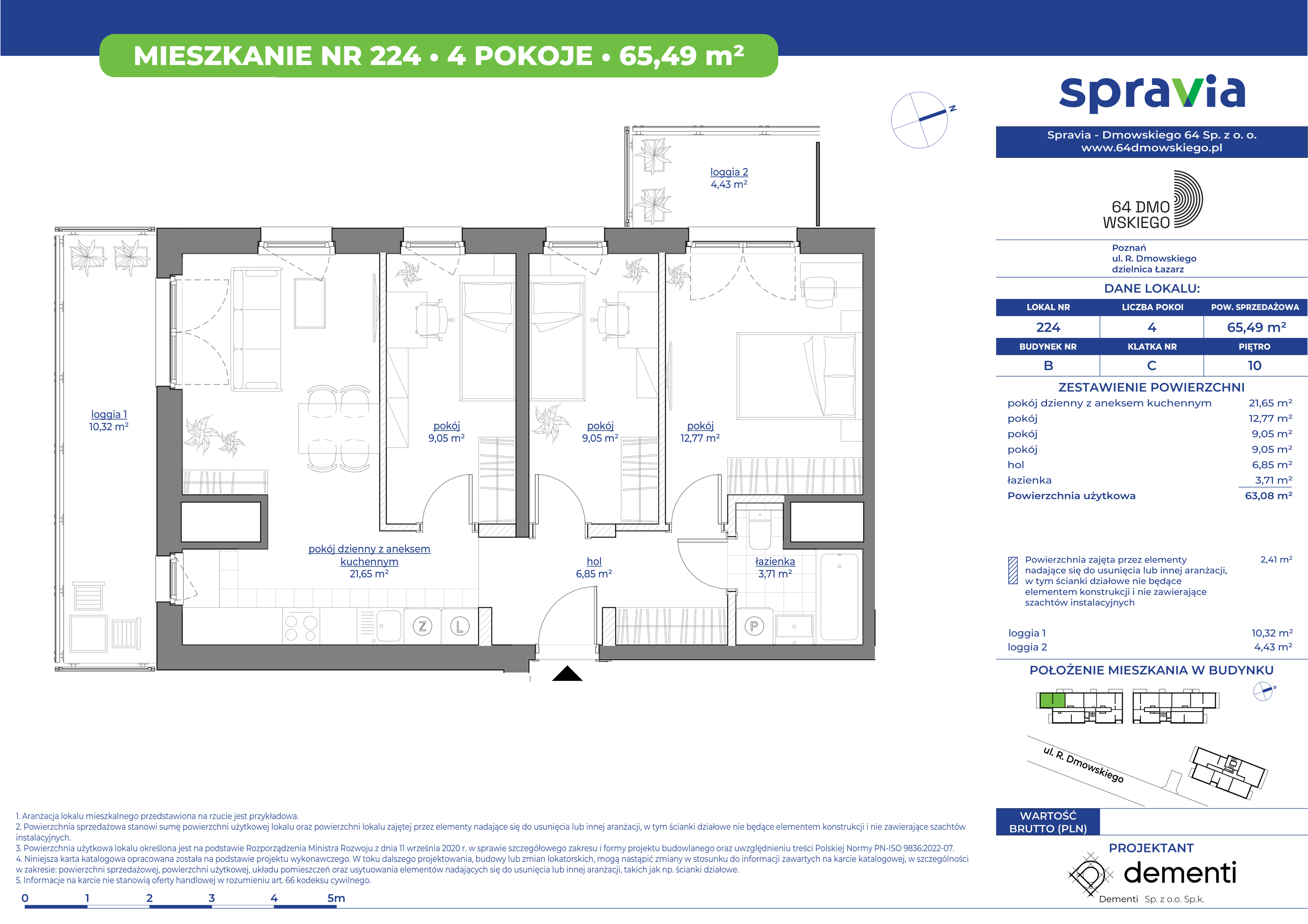 Mieszkanie 65,49 m², piętro 10, oferta nr 224, 64 Dmowskiego, Poznań, Św. Łazarz, Łazarz, ul. R. Dmowskiego-idx