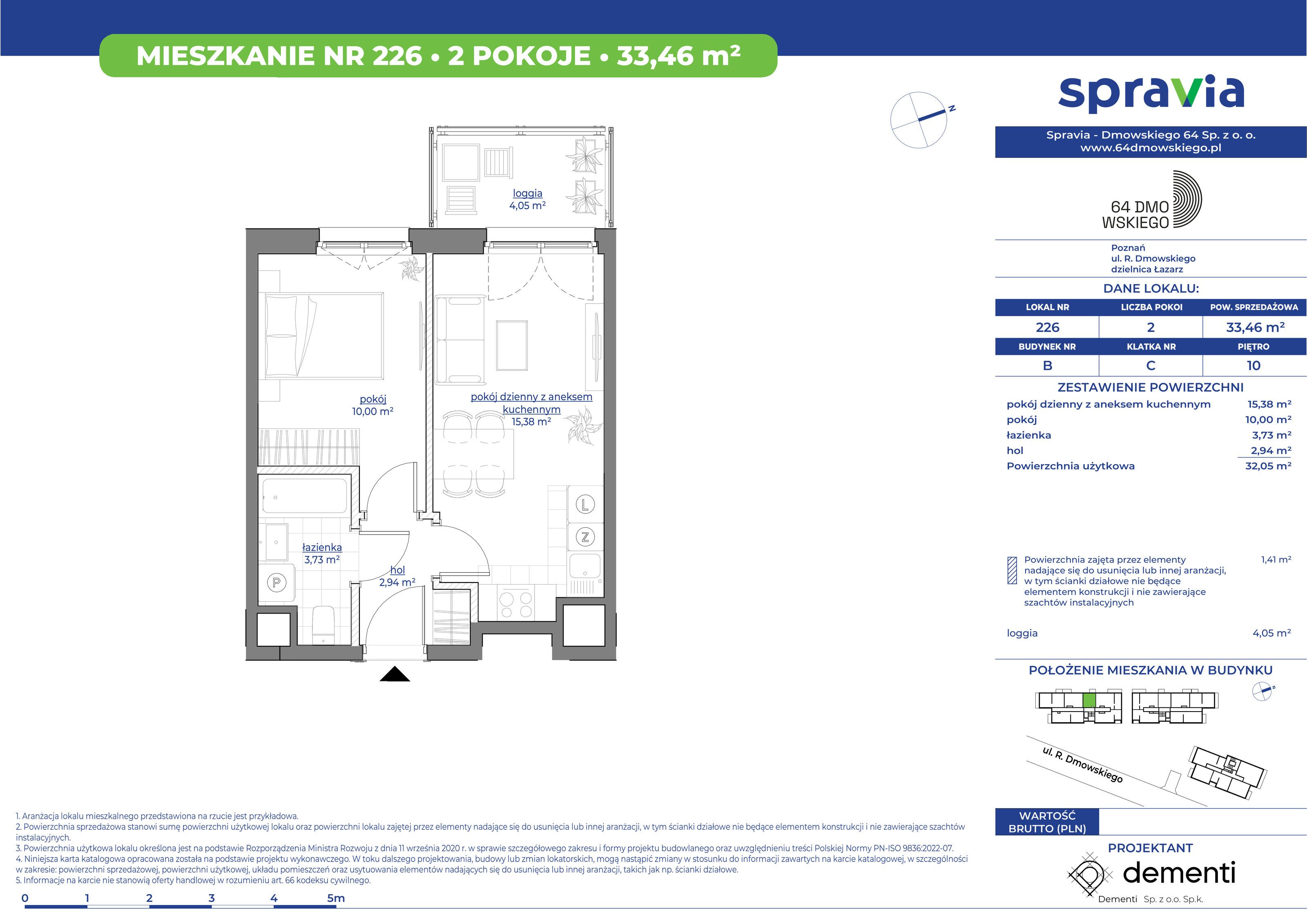 Mieszkanie 33,46 m², piętro 10, oferta nr 226, 64 Dmowskiego, Poznań, Św. Łazarz, Łazarz, ul. R. Dmowskiego-idx