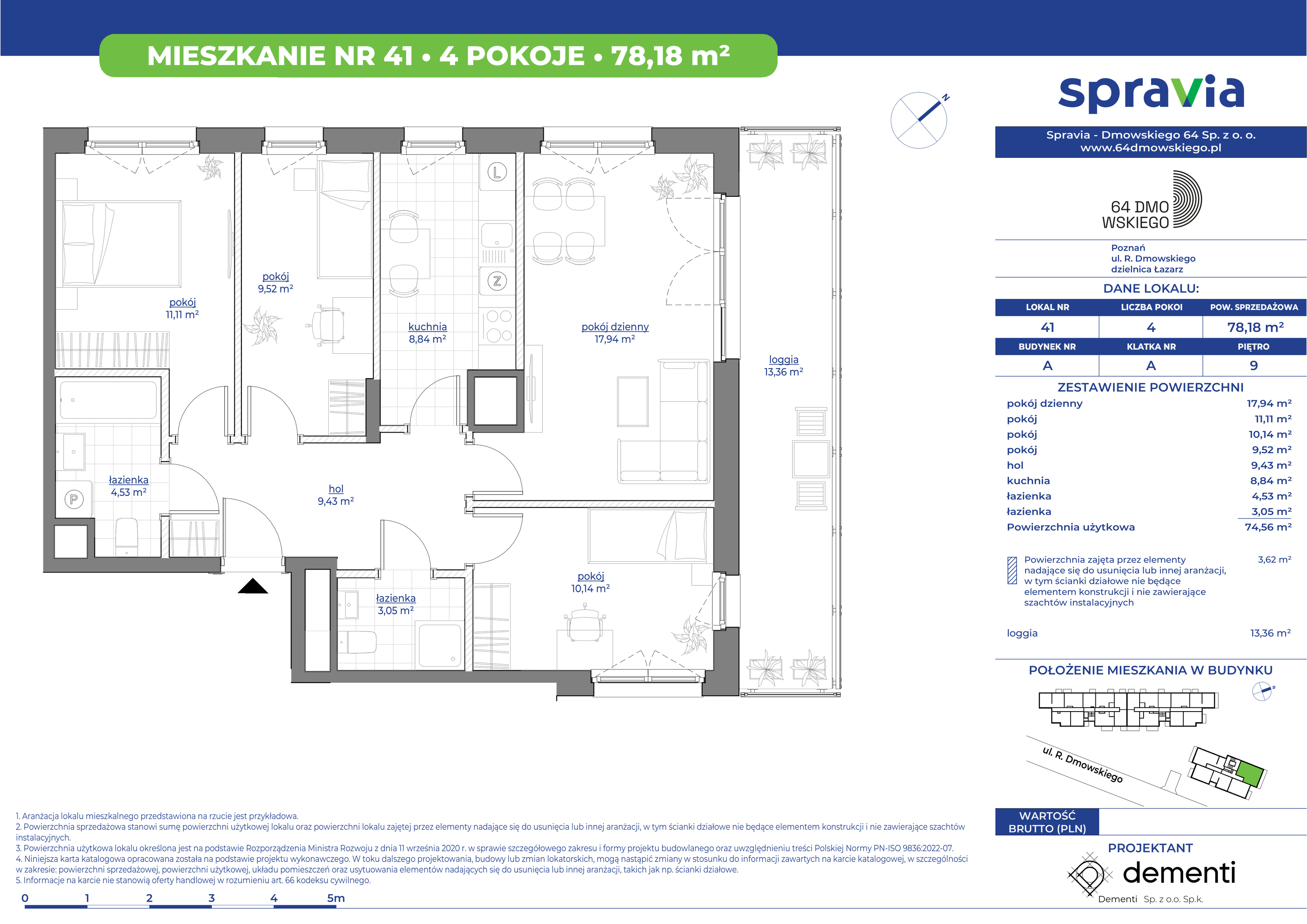 Mieszkanie 78,18 m², piętro 9, oferta nr 41, 64 Dmowskiego, Poznań, Św. Łazarz, Łazarz, ul. R. Dmowskiego-idx