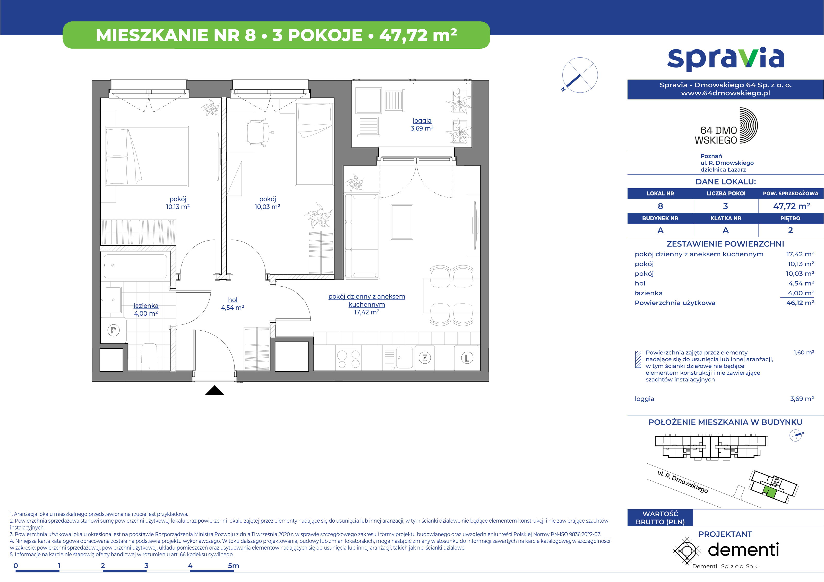 Mieszkanie 47,72 m², piętro 2, oferta nr 8, 64 Dmowskiego, Poznań, Św. Łazarz, Łazarz, ul. R. Dmowskiego-idx