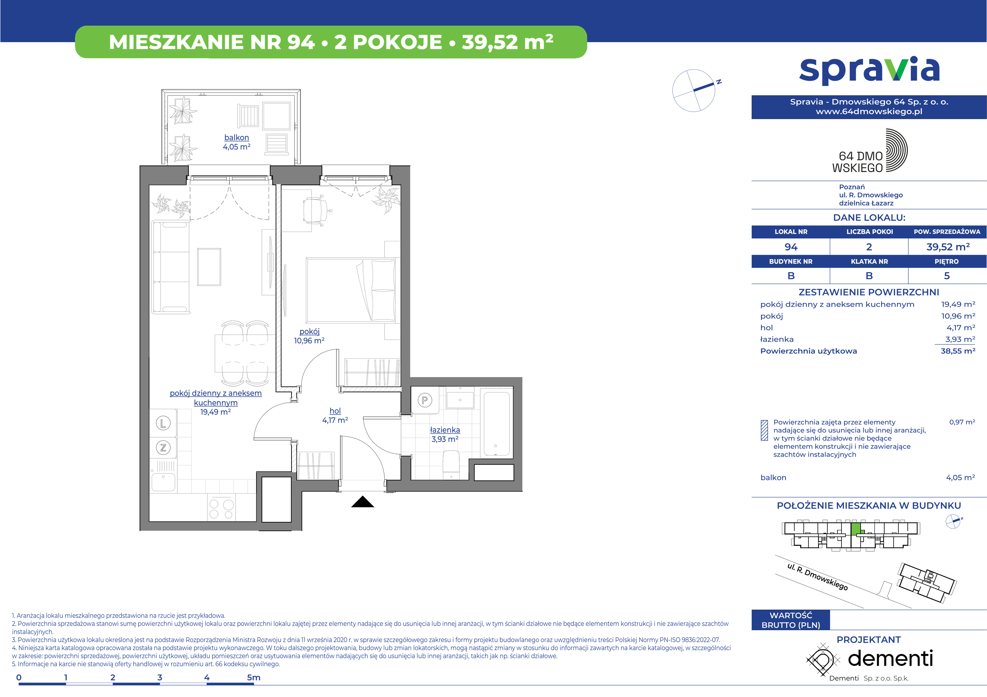 Mieszkanie 39,52 m², piętro 5, oferta nr 94, 64 Dmowskiego, Poznań, Św. Łazarz, Łazarz, ul. R. Dmowskiego-idx