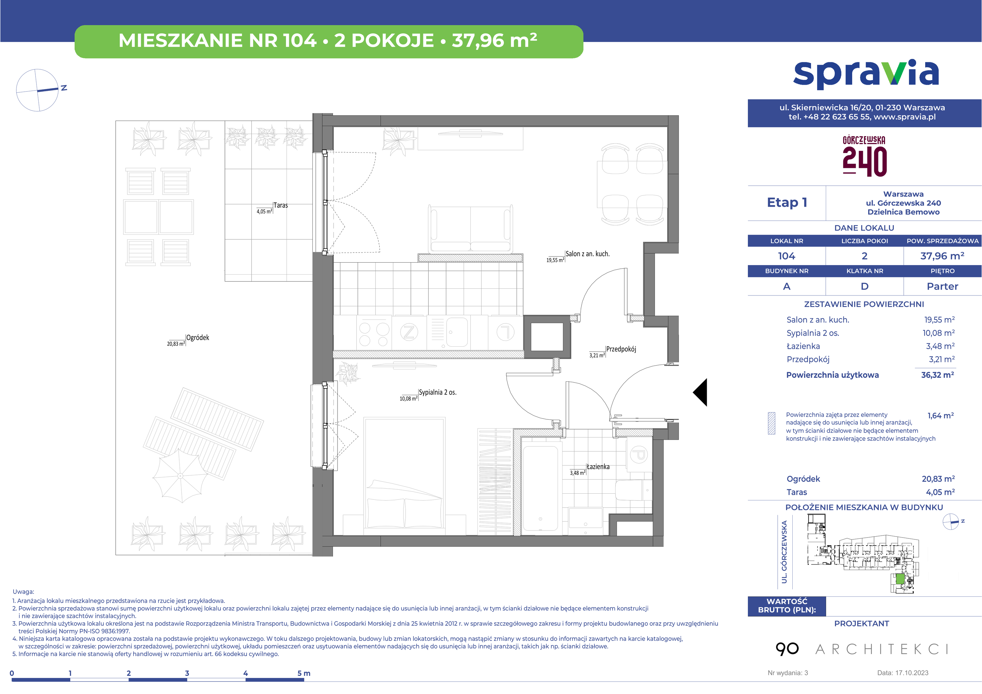 Mieszkanie 37,96 m², parter, oferta nr 104, Górczewska 240, Warszawa, Bemowo, Górce, ul. Górczewska 240-idx