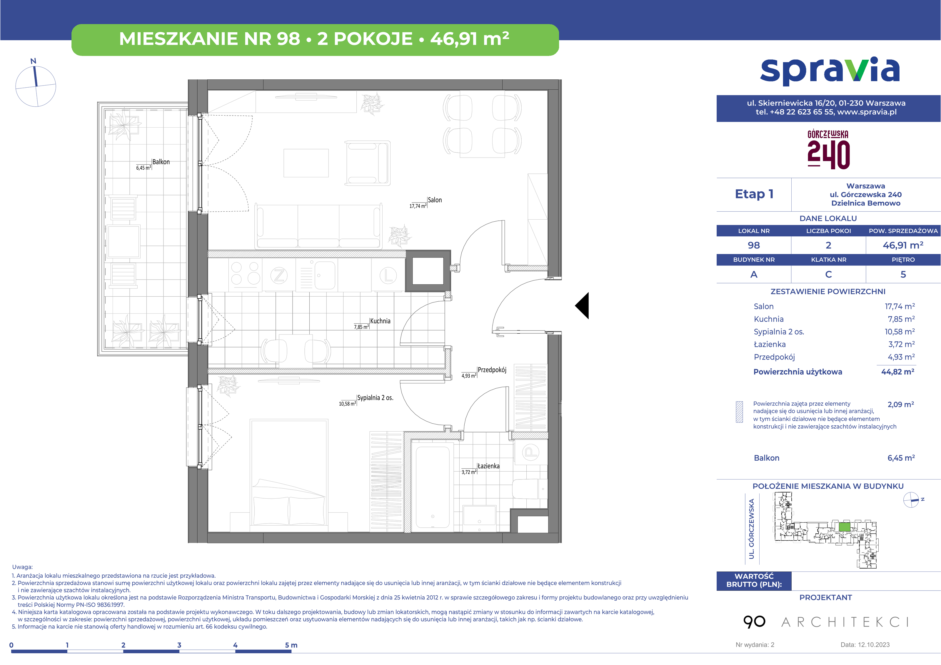 Mieszkanie 46,91 m², piętro 5, oferta nr 98, Górczewska 240, Warszawa, Bemowo, Górce, ul. Górczewska 240-idx