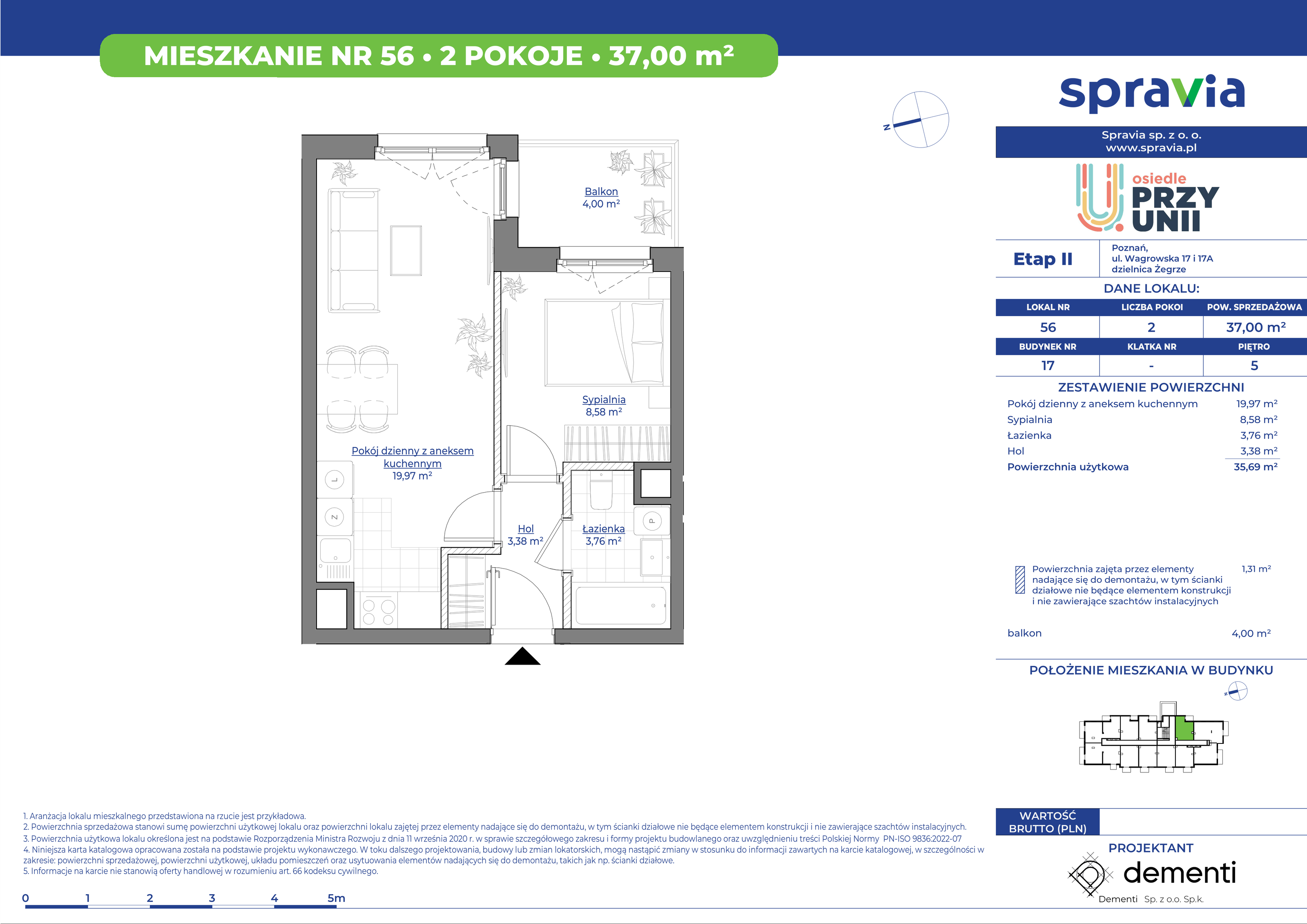 Mieszkanie 37,00 m², piętro 5, oferta nr 17_56, Przy Unii II, Poznań, Starołęka-Minikowo-Marlewo, Nowe Miasto, ul. Wagrowska 17 i 17A-idx