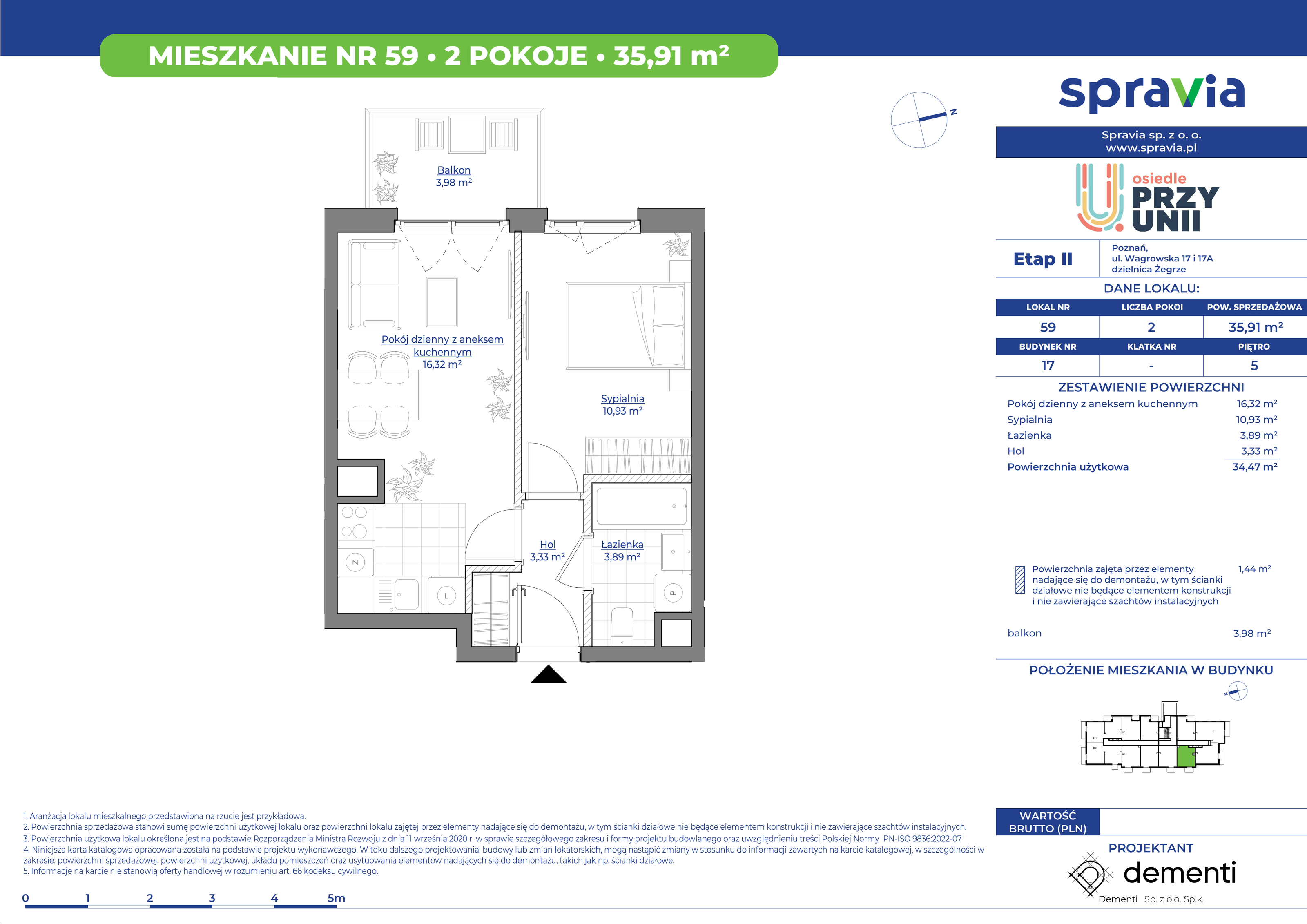 Mieszkanie 35,91 m², piętro 5, oferta nr 17_59, Przy Unii II, Poznań, Starołęka-Minikowo-Marlewo, Nowe Miasto, ul. Wagrowska 17 i 17A-idx