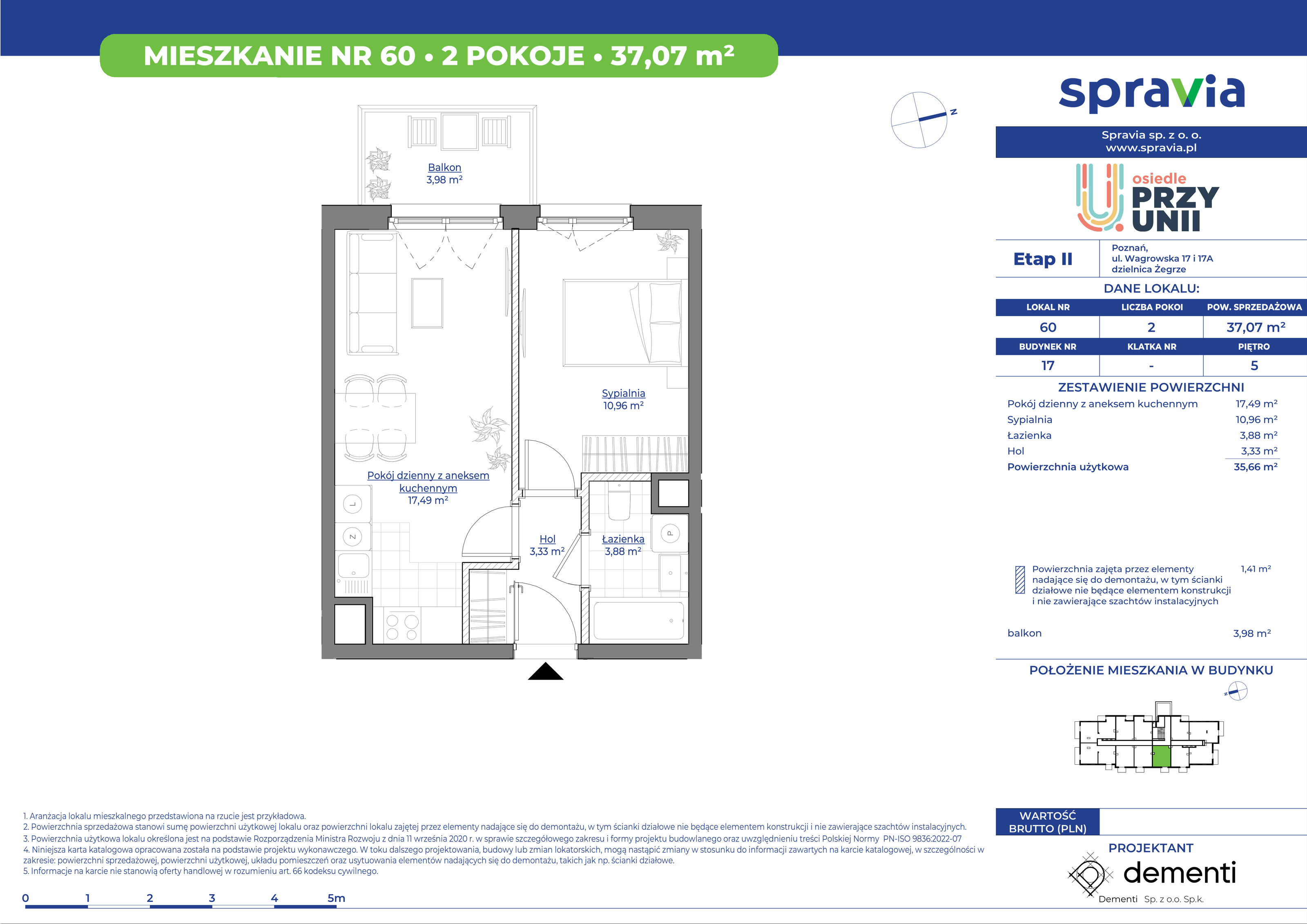 Mieszkanie 37,07 m², piętro 5, oferta nr 17_60, Przy Unii II, Poznań, Starołęka-Minikowo-Marlewo, Nowe Miasto, ul. Wagrowska 17 i 17A-idx