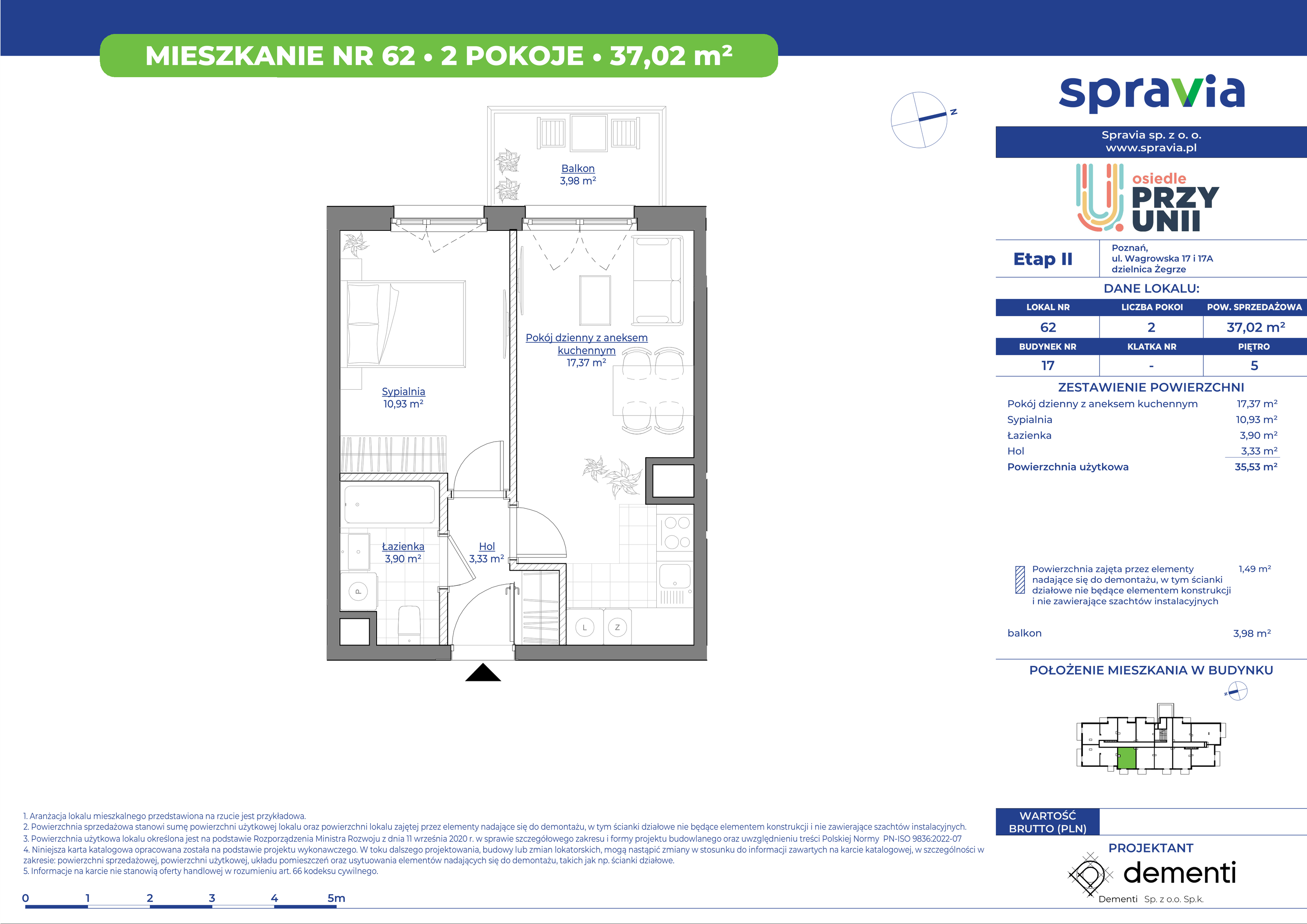 Mieszkanie 37,02 m², piętro 5, oferta nr 17_62, Przy Unii II, Poznań, Starołęka-Minikowo-Marlewo, Nowe Miasto, ul. Wagrowska 17 i 17A-idx