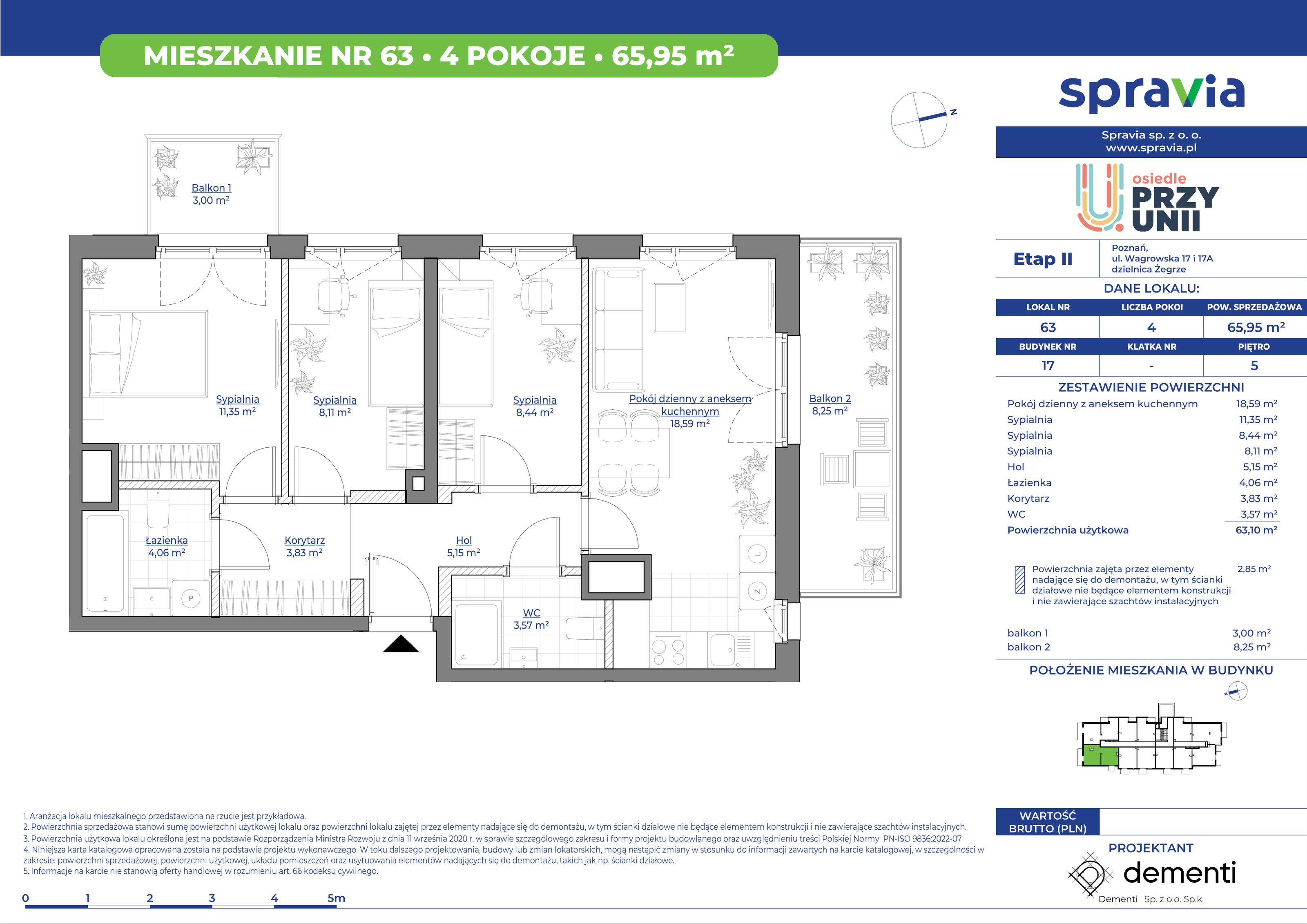 Mieszkanie 65,95 m², piętro 5, oferta nr 17_63, Przy Unii II, Poznań, Starołęka-Minikowo-Marlewo, Nowe Miasto, ul. Wagrowska 17 i 17A-idx