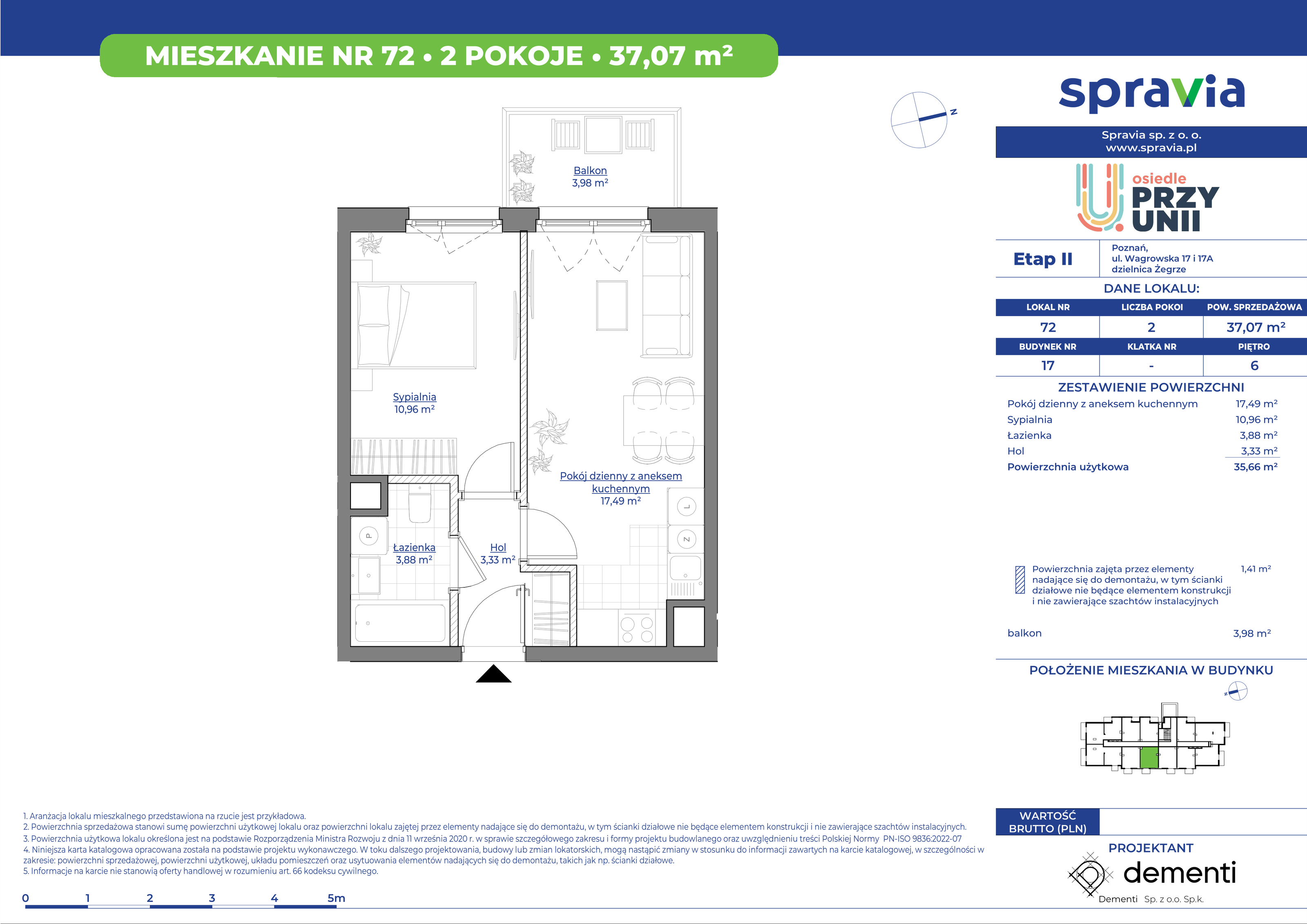 Mieszkanie 37,07 m², piętro 6, oferta nr 17_72, Przy Unii II, Poznań, Starołęka-Minikowo-Marlewo, Nowe Miasto, ul. Wagrowska 17 i 17A-idx