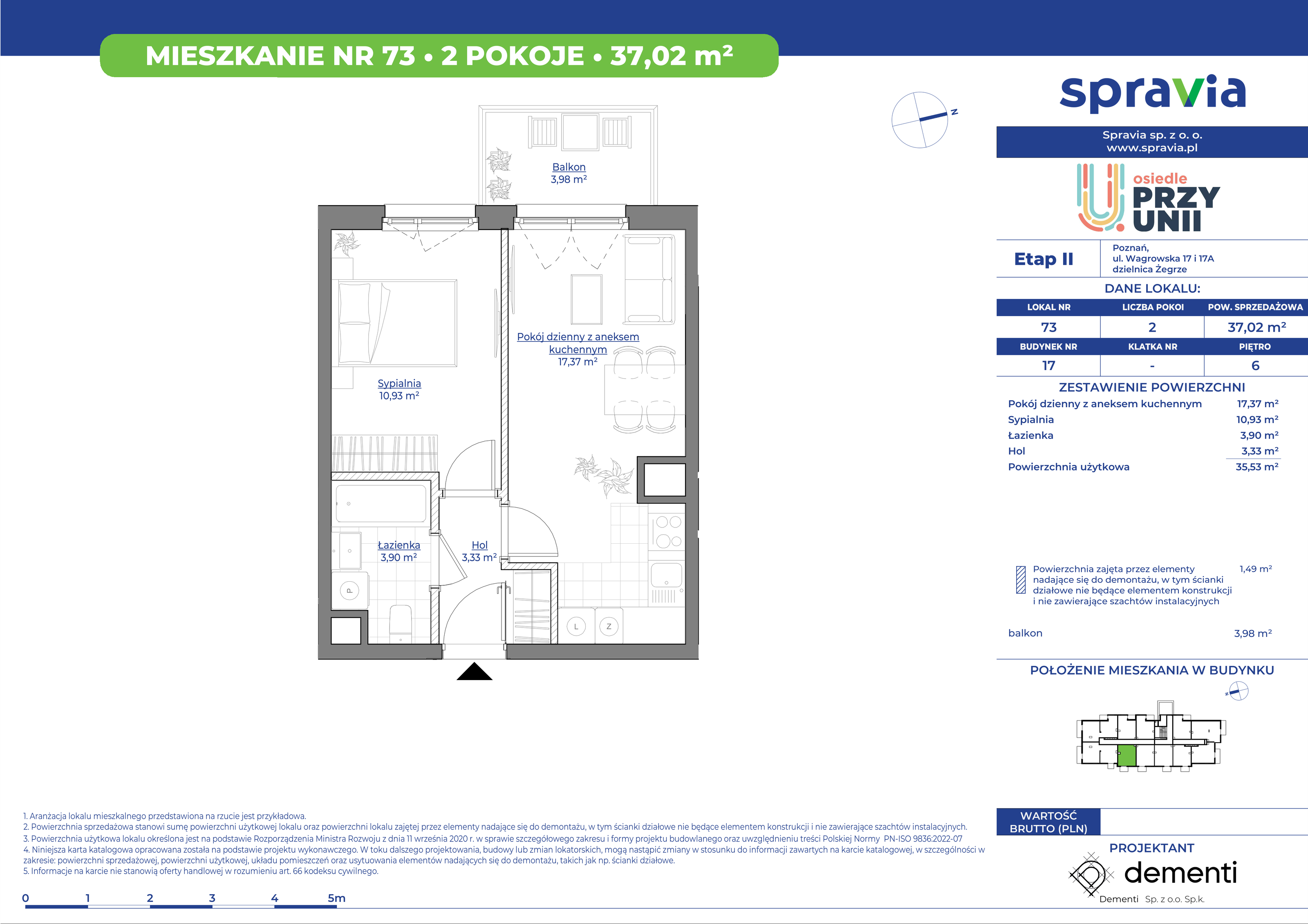 Mieszkanie 37,02 m², piętro 6, oferta nr 17_73, Przy Unii II, Poznań, Starołęka-Minikowo-Marlewo, Nowe Miasto, ul. Wagrowska 17 i 17A-idx