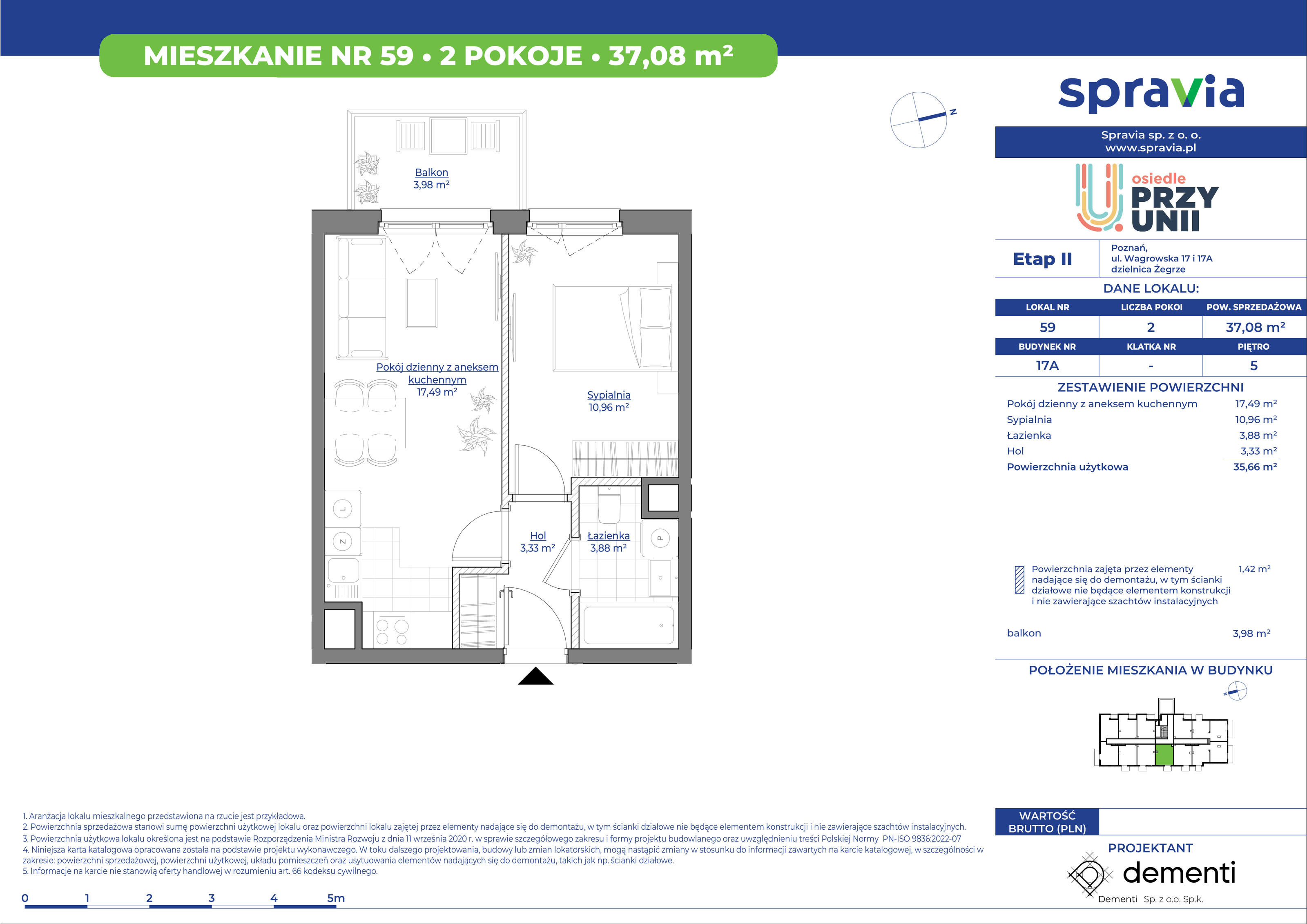 Mieszkanie 37,08 m², piętro 5, oferta nr 17A_59, Przy Unii II, Poznań, Starołęka-Minikowo-Marlewo, Nowe Miasto, ul. Wagrowska 17 i 17A-idx