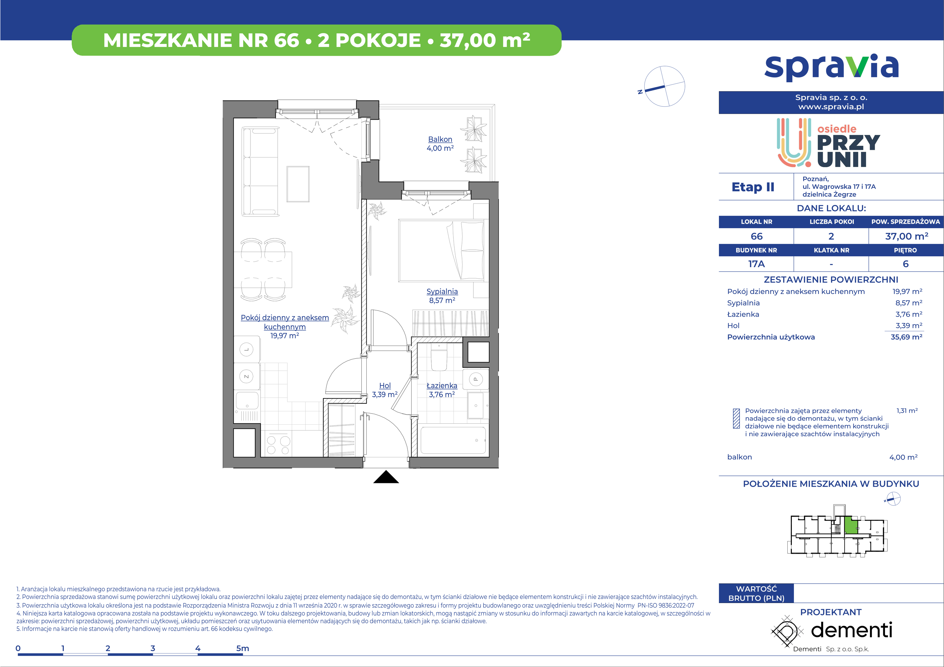 Mieszkanie 37,00 m², piętro 6, oferta nr 17A_66, Przy Unii II, Poznań, Starołęka-Minikowo-Marlewo, Nowe Miasto, ul. Wagrowska 17 i 17A-idx