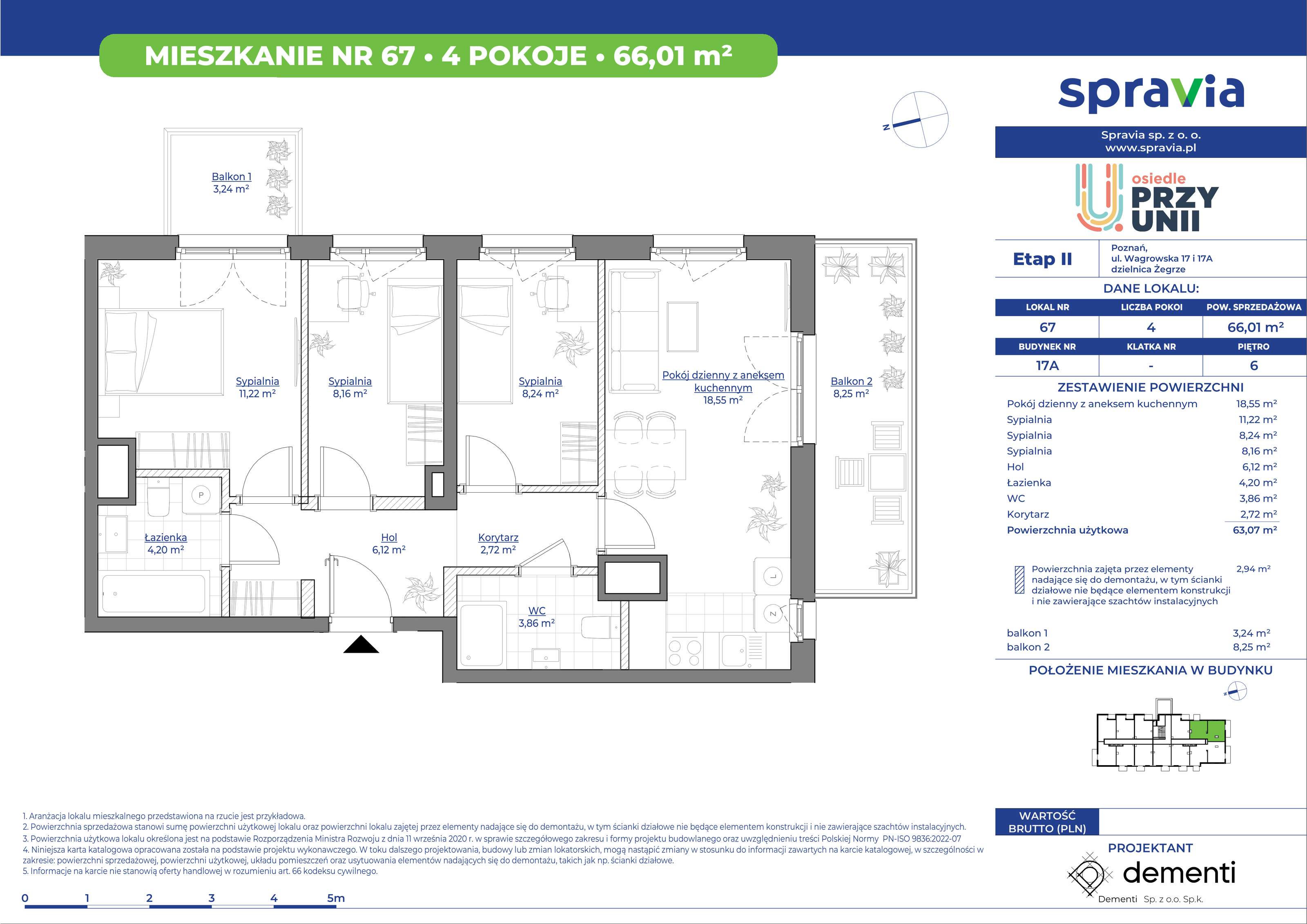 Mieszkanie 66,01 m², piętro 6, oferta nr 17A_67, Przy Unii II, Poznań, Starołęka-Minikowo-Marlewo, Nowe Miasto, ul. Wagrowska 17 i 17A-idx