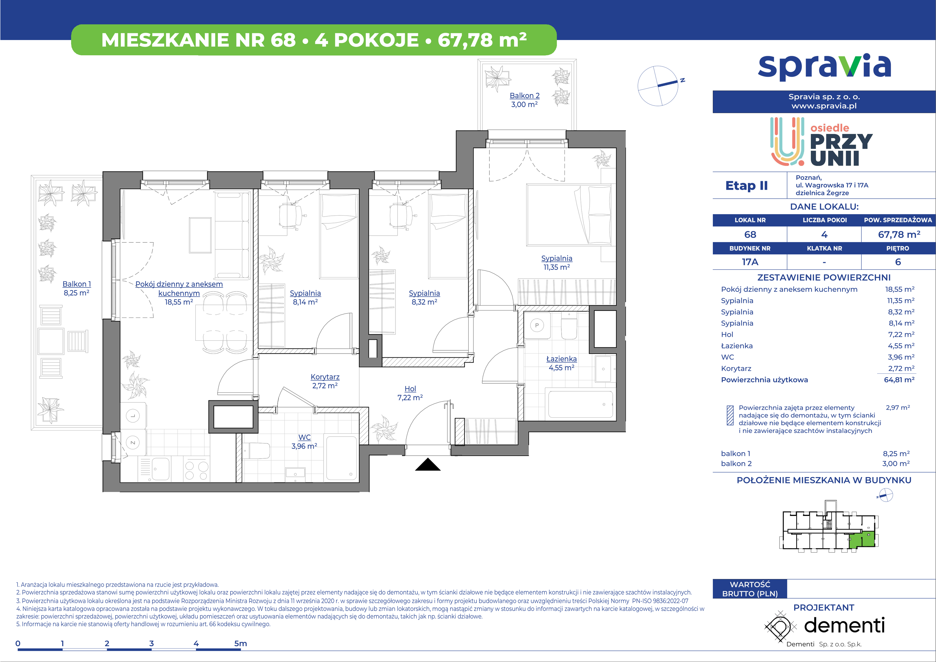 Mieszkanie 67,78 m², piętro 6, oferta nr 17A_68, Przy Unii II, Poznań, Starołęka-Minikowo-Marlewo, Nowe Miasto, ul. Wagrowska 17 i 17A-idx