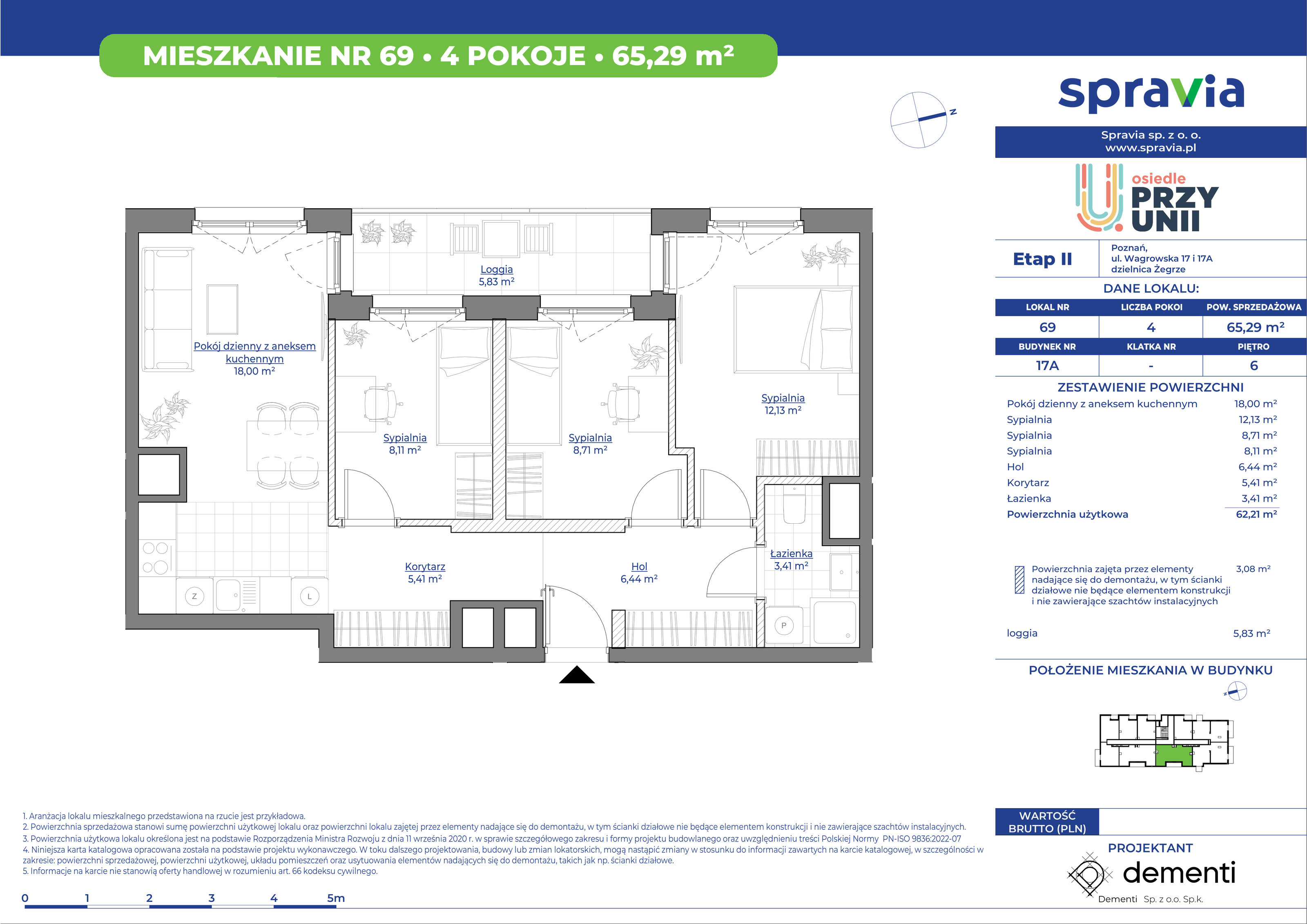 Mieszkanie 65,29 m², piętro 6, oferta nr 17A_69, Przy Unii II, Poznań, Starołęka-Minikowo-Marlewo, Nowe Miasto, ul. Wagrowska 17 i 17A-idx