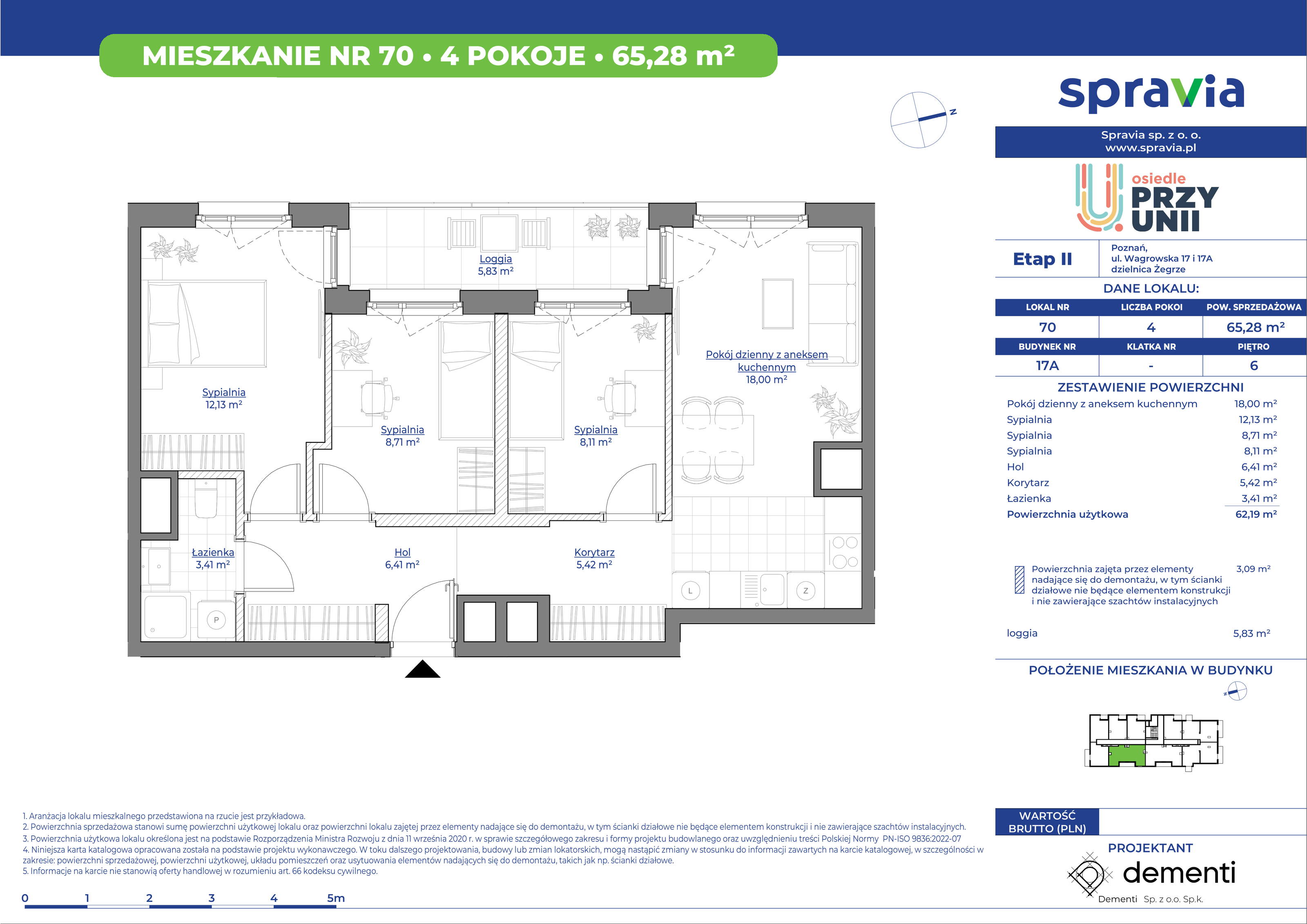 Mieszkanie 65,28 m², piętro 6, oferta nr 17A_70, Przy Unii II, Poznań, Starołęka-Minikowo-Marlewo, Nowe Miasto, ul. Wagrowska 17 i 17A-idx