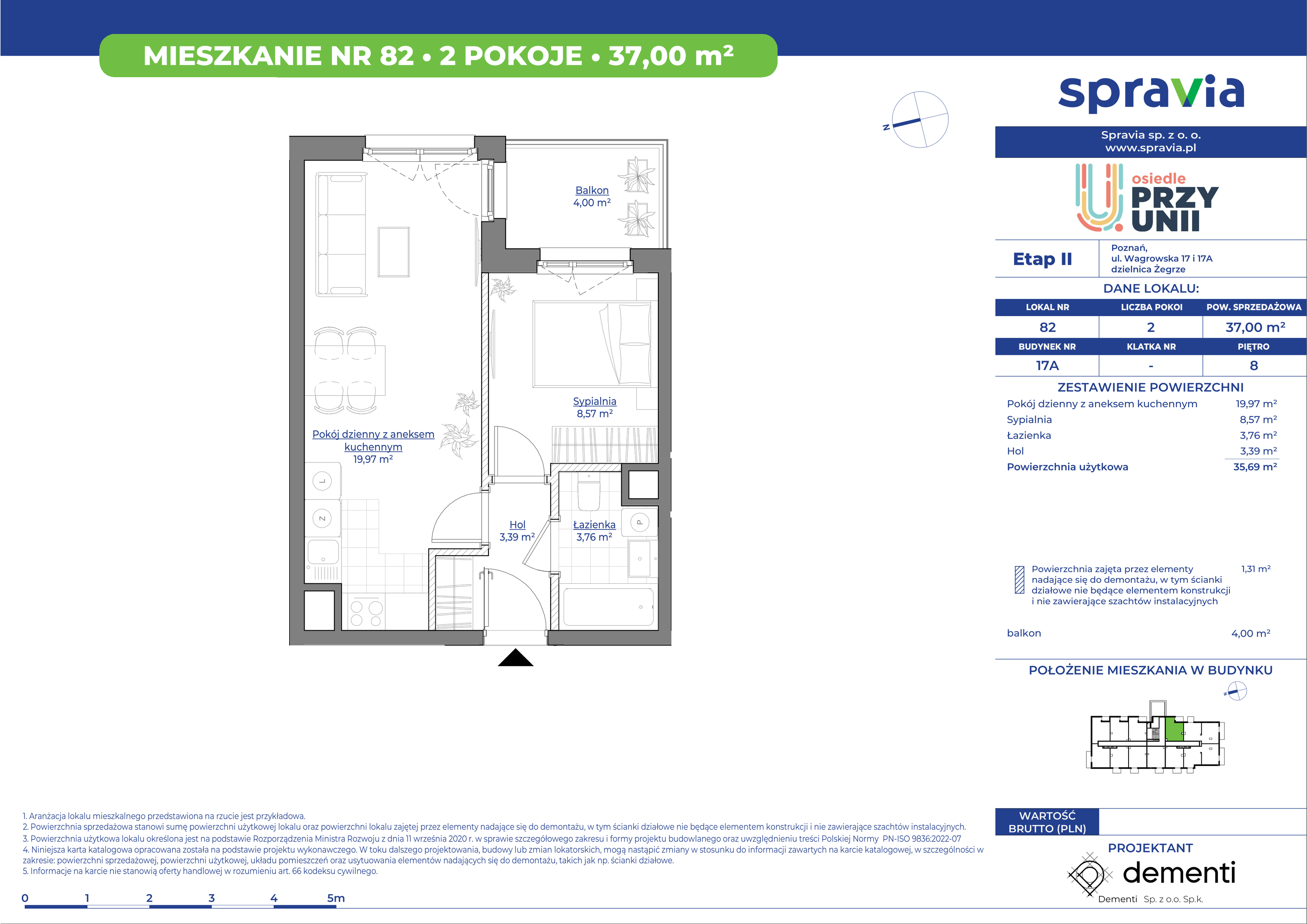 Mieszkanie 37,00 m², piętro 8, oferta nr 17A_82, Przy Unii II, Poznań, Starołęka-Minikowo-Marlewo, Nowe Miasto, ul. Wagrowska 17 i 17A-idx