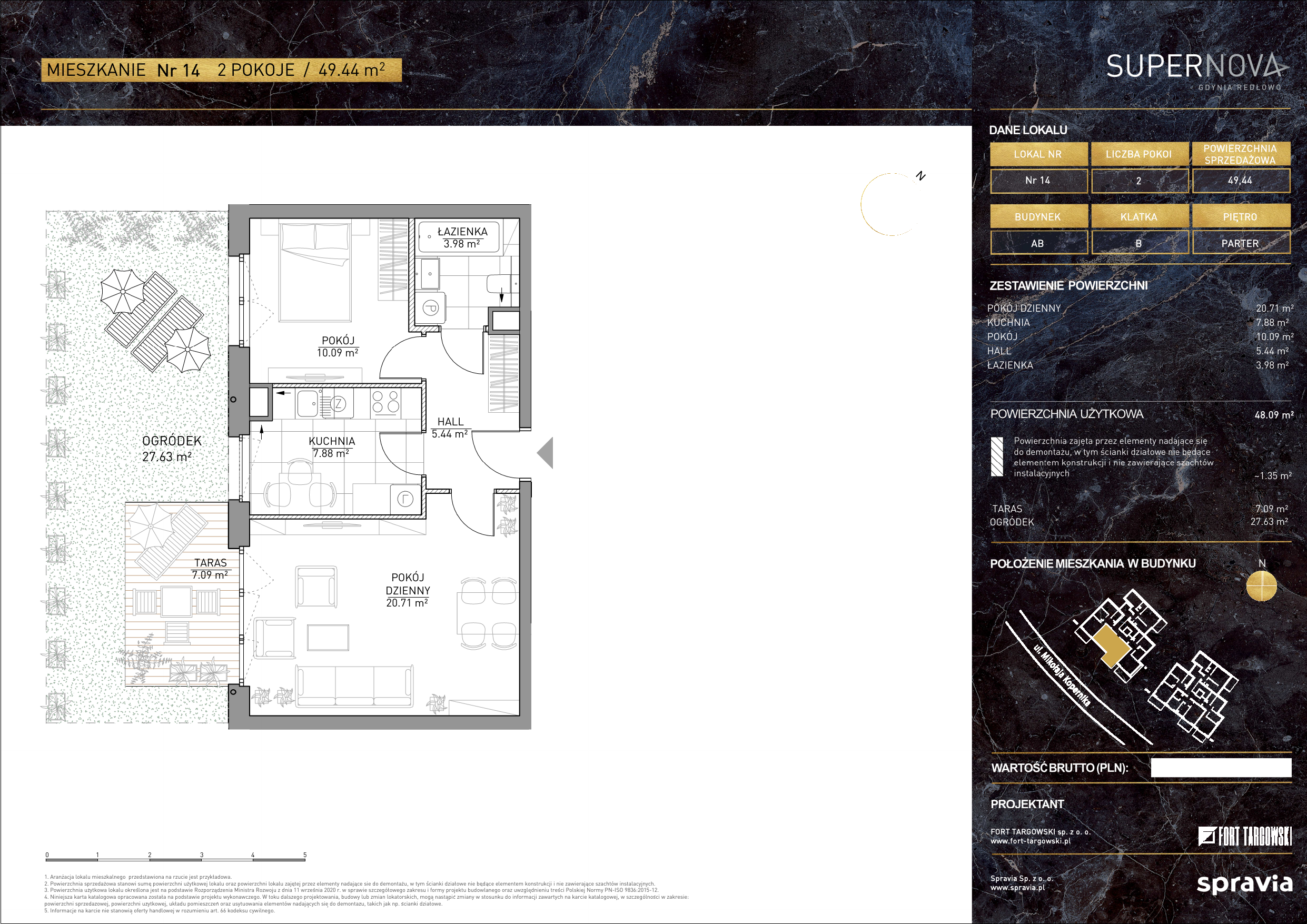 Mieszkanie 49,44 m², parter, oferta nr 14, Apartamenty Supernova, Gdynia, Redłowo, Redłowo, ul. Kopernika 139-idx