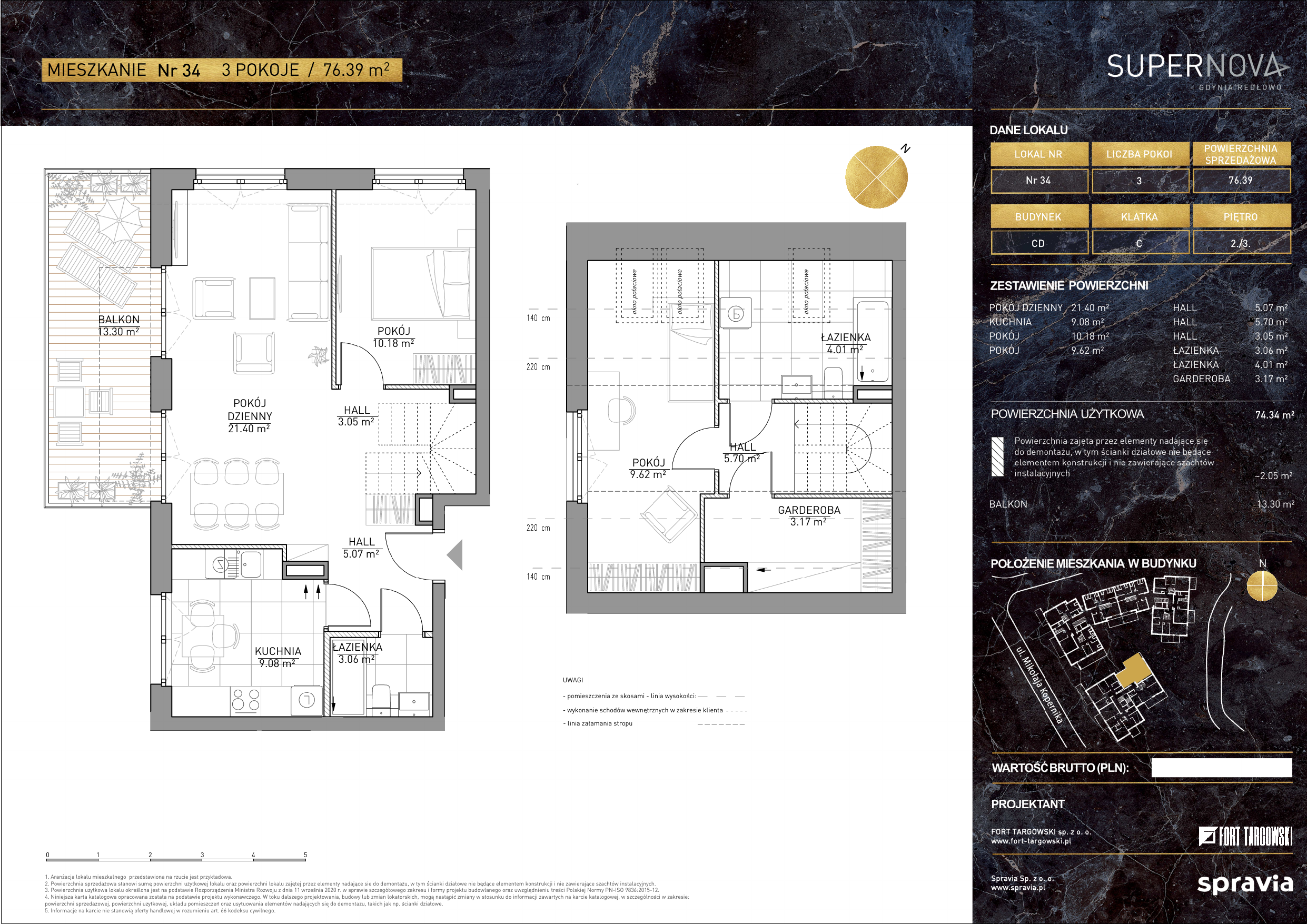 Mieszkanie 76,39 m², piętro 2, oferta nr 34, Apartamenty Supernova, Gdynia, Redłowo, Redłowo, ul. Kopernika 139-idx