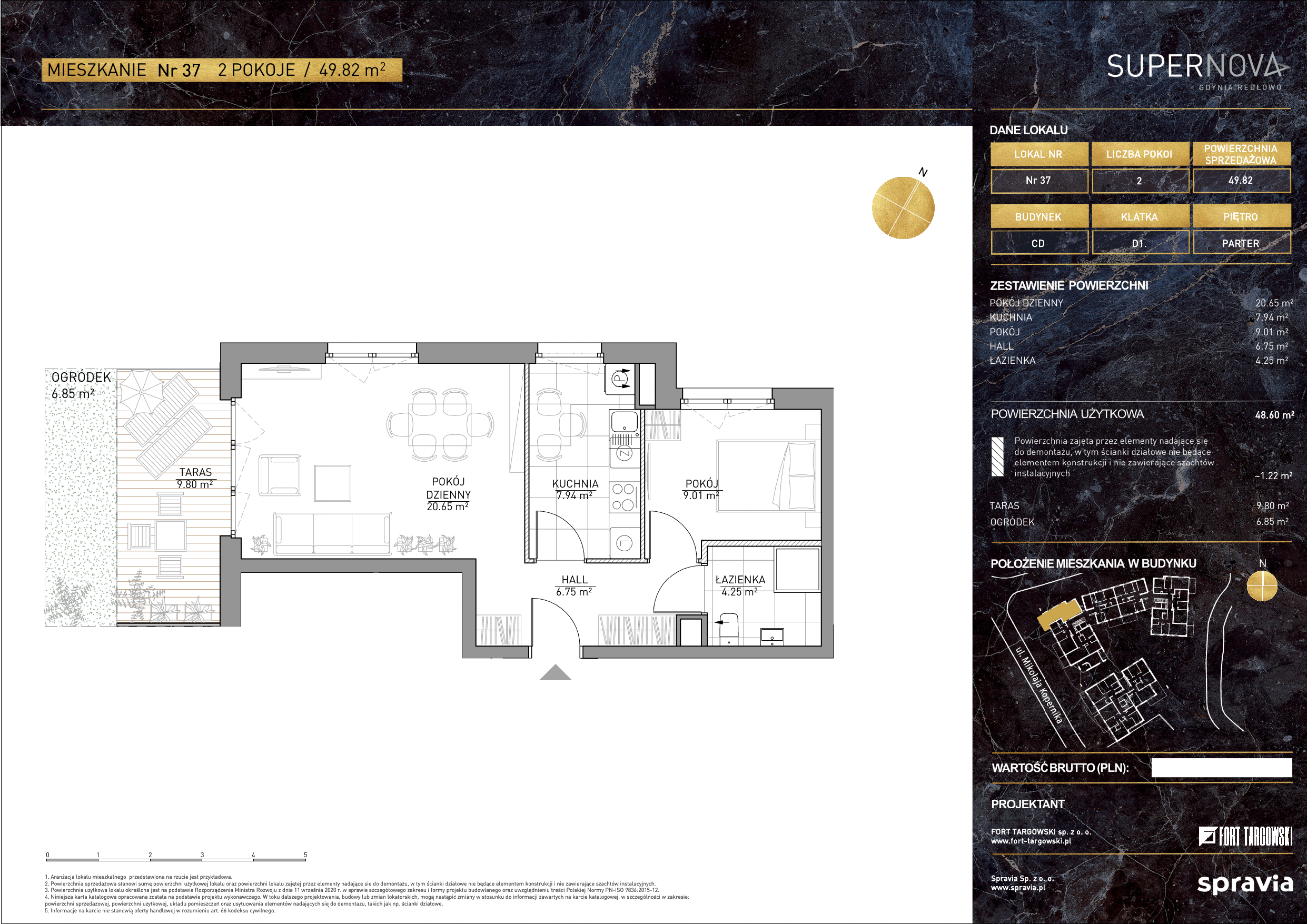 Mieszkanie 49,82 m², parter, oferta nr 37, Apartamenty Supernova, Gdynia, Redłowo, Redłowo, ul. Kopernika 139-idx