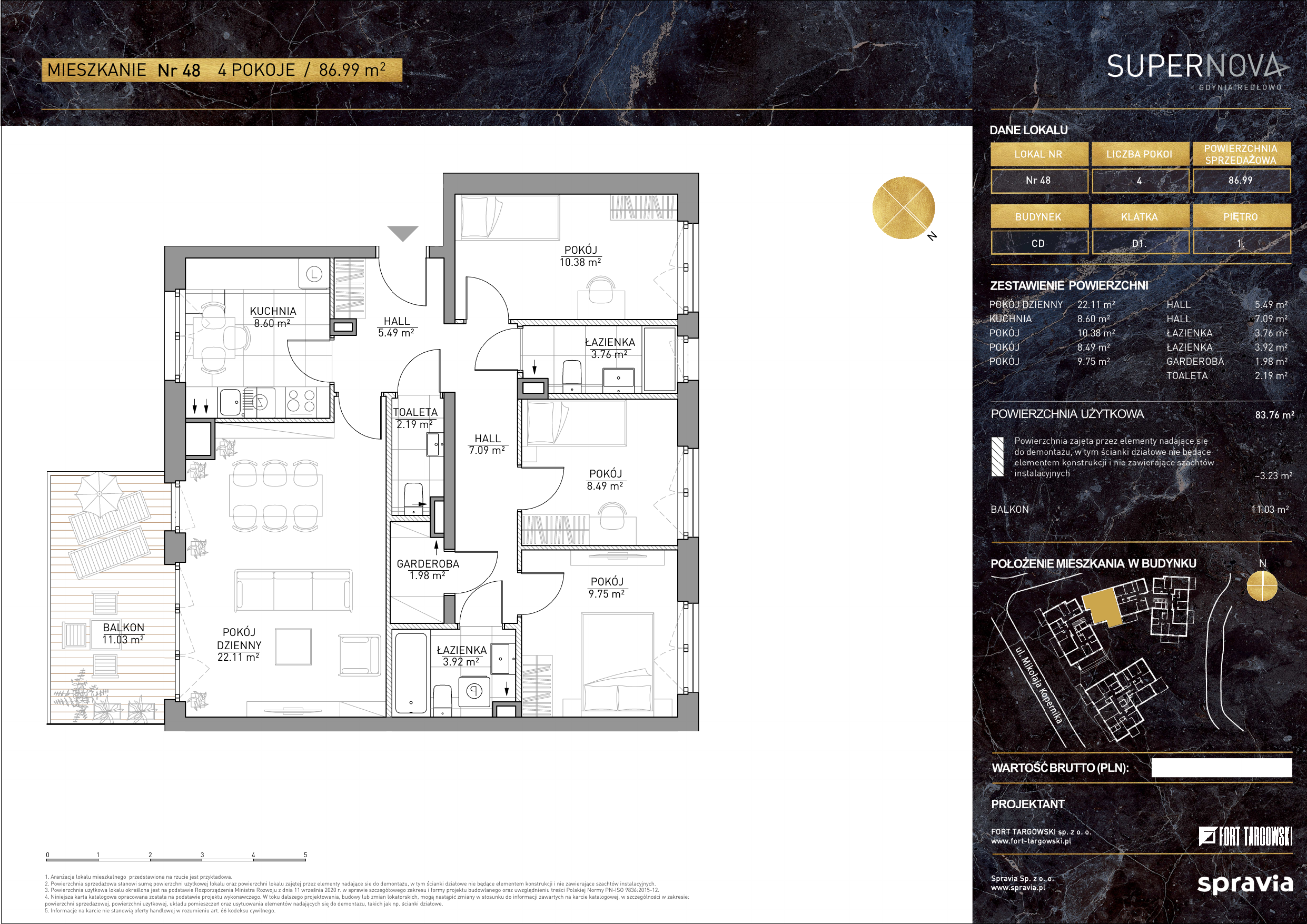 Mieszkanie 86,99 m², piętro 1, oferta nr 48, Apartamenty Supernova, Gdynia, Redłowo, Redłowo, ul. Kopernika 139-idx