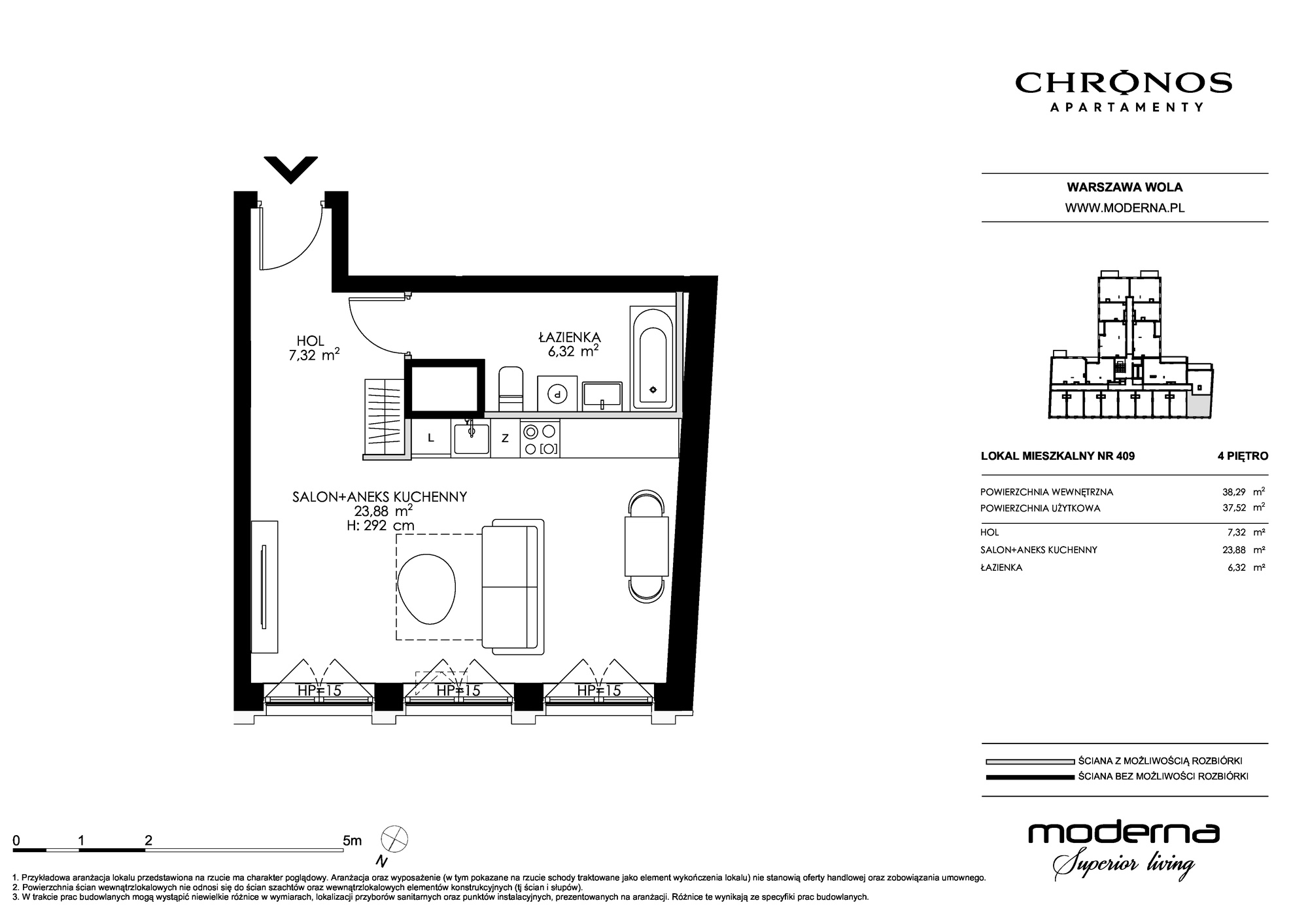 Apartament 37,52 m², piętro 4, oferta nr 409, Chronos na Woli, Warszawa, Wola, Mirów, Al. Solidarności 153-idx