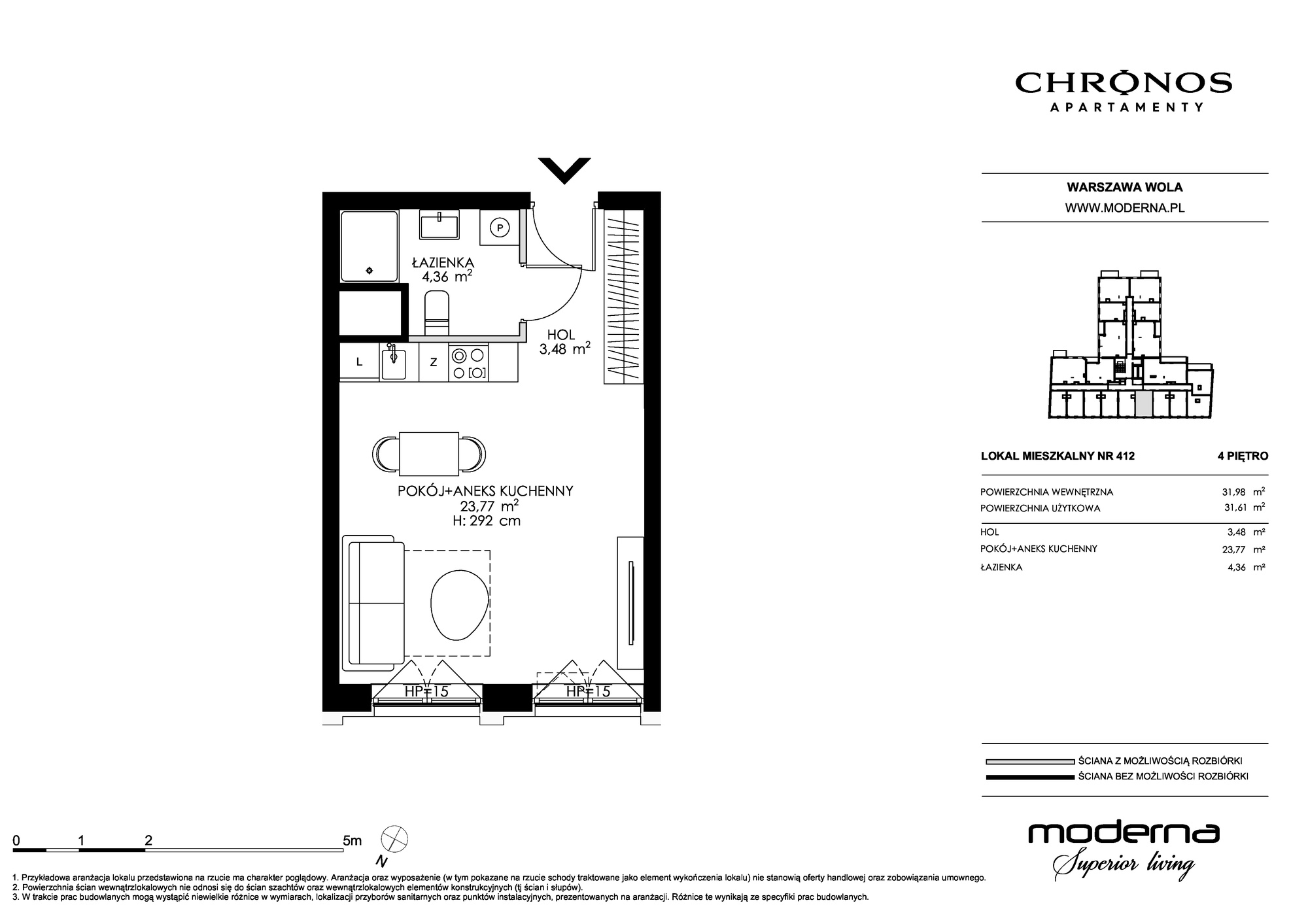 Apartament 31,61 m², piętro 4, oferta nr 412, Chronos na Woli, Warszawa, Wola, Mirów, Al. Solidarności 153-idx