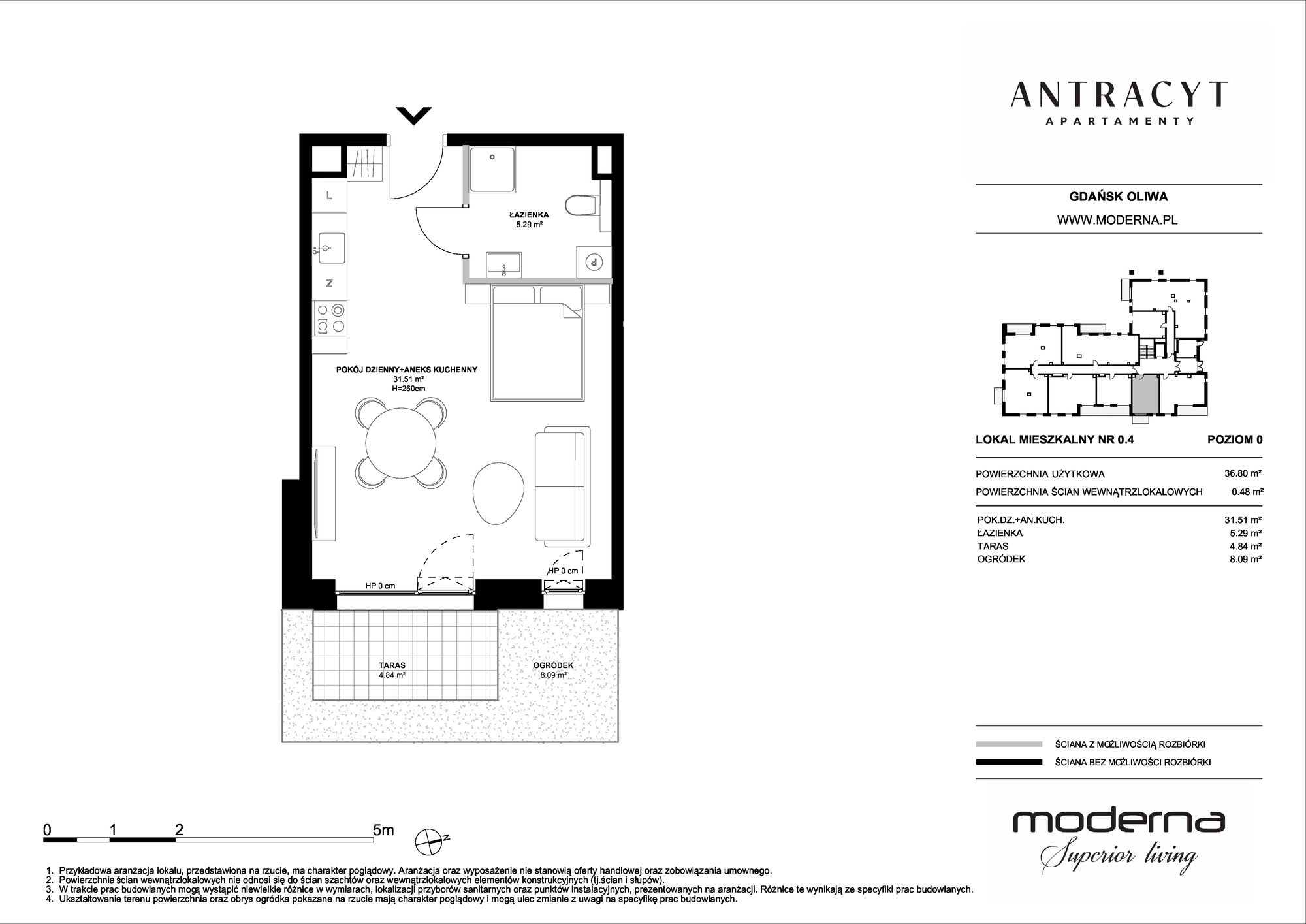 Apartament 36,80 m², parter, oferta nr 0.4, Antracyt, Gdańsk, Oliwa, ul. Czyżewskiego 31A-idx