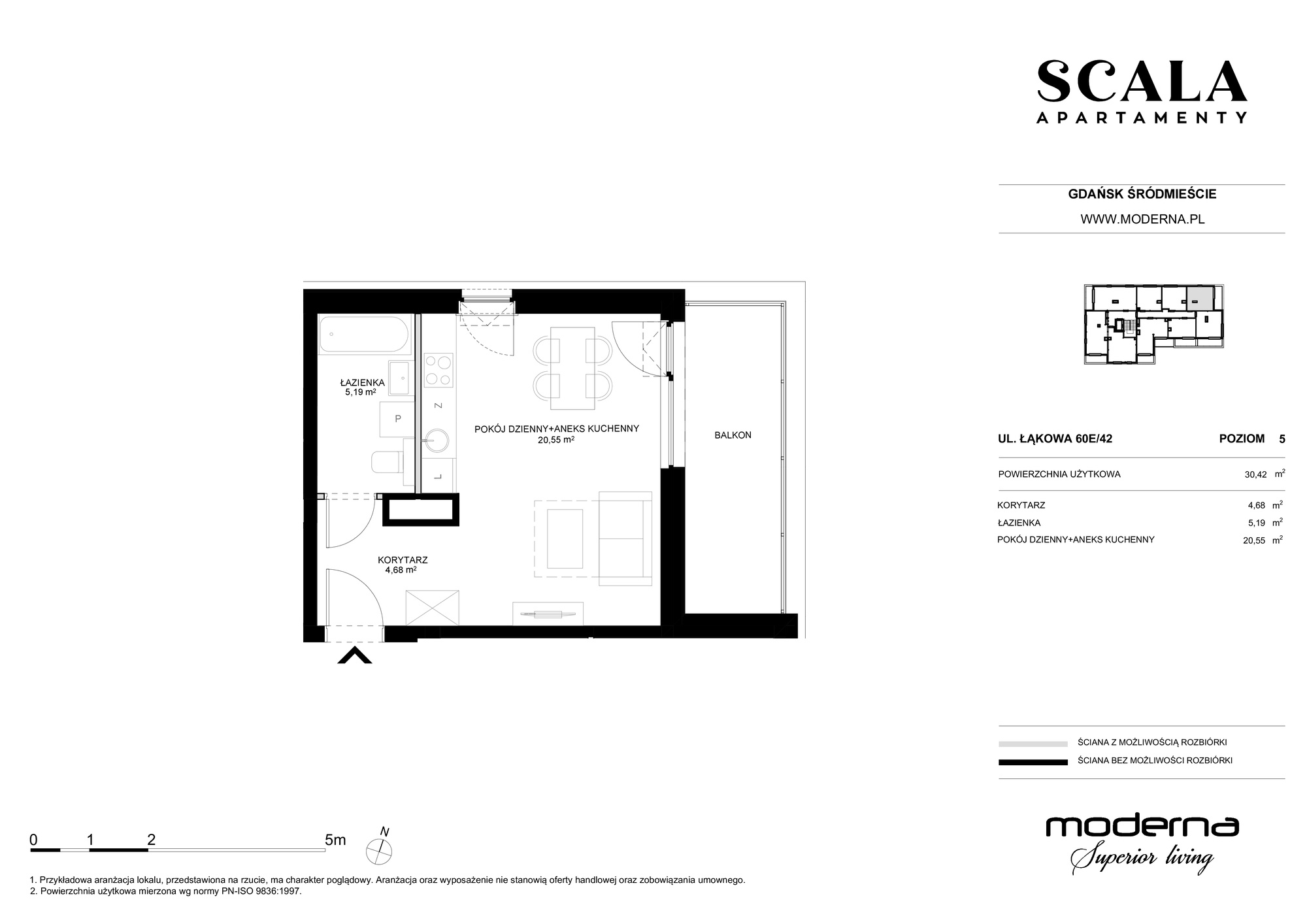 Apartament 30,42 m², piętro 5, oferta nr E-42 (E), Scala, Gdańsk, Śródmieście, ul. Łąkowa 60C-idx