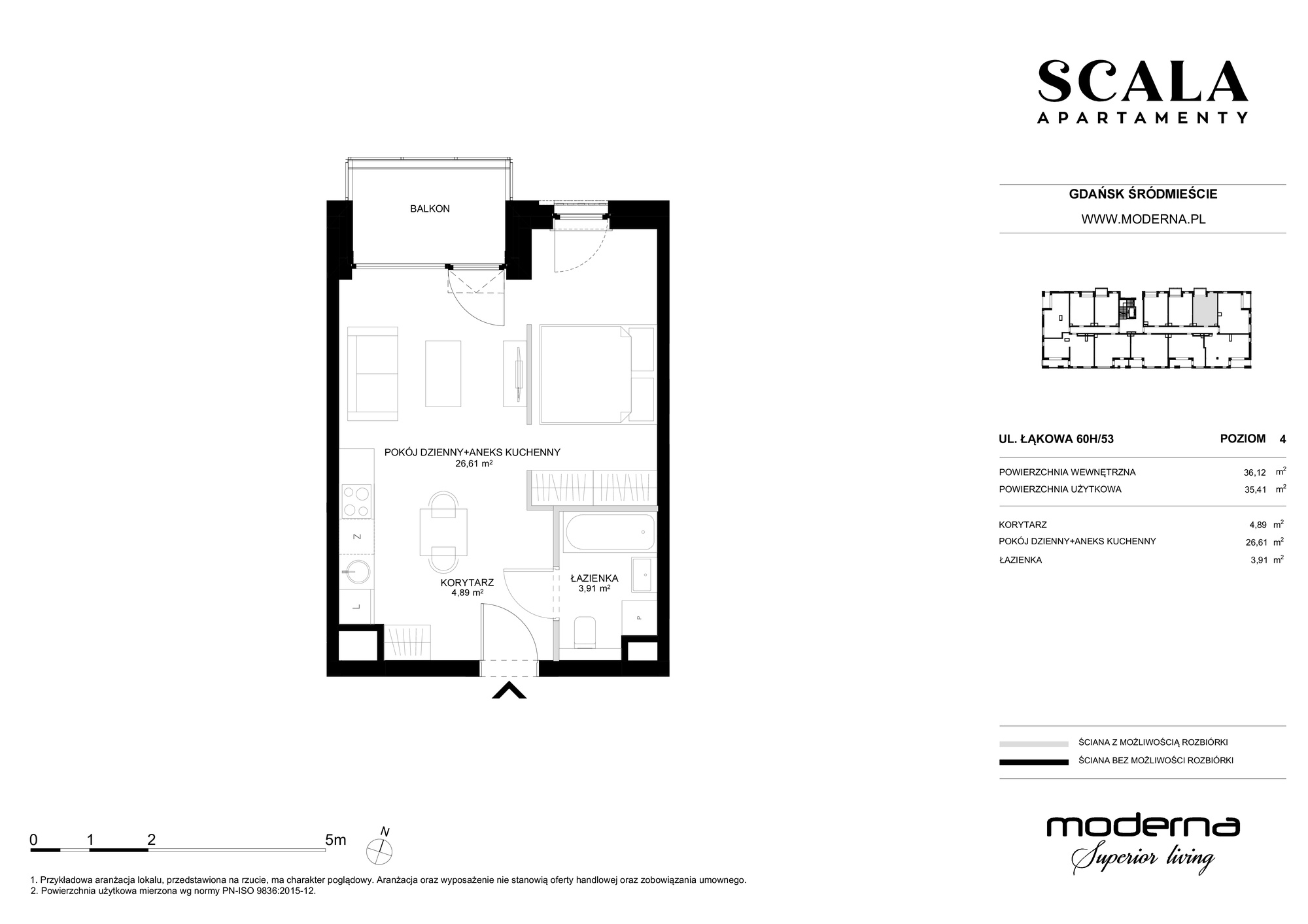 Apartament 35,41 m², piętro 4, oferta nr H-53 (C), Scala, Gdańsk, Śródmieście, ul. Łąkowa 60C-idx