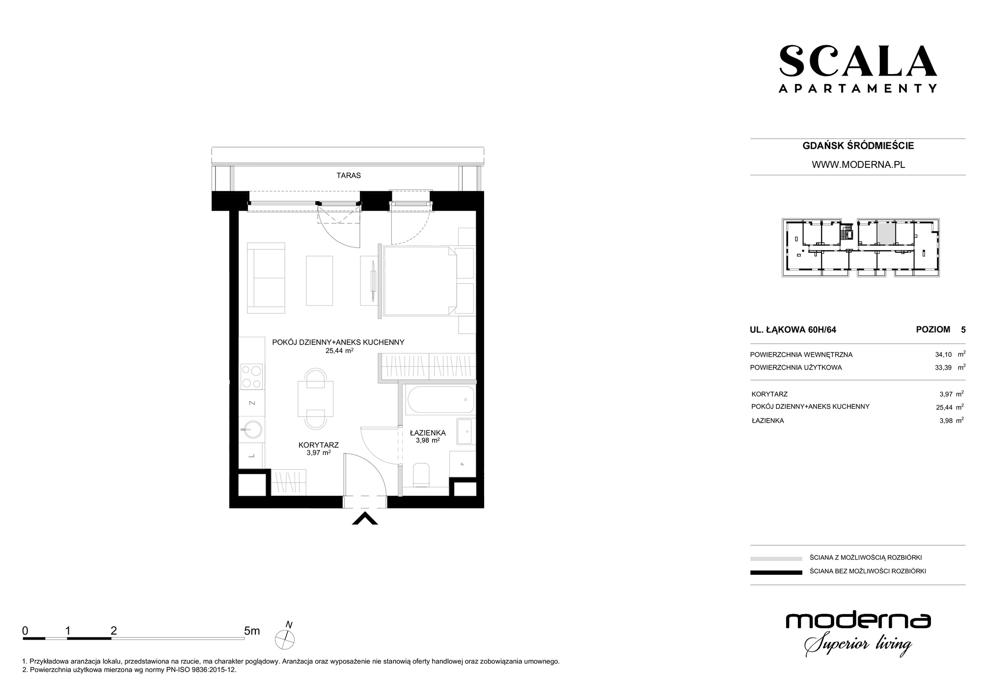 Mieszkanie 33,39 m², piętro 5, oferta nr H-64 (E), Scala, Gdańsk, Śródmieście, ul. Łąkowa 60C-idx