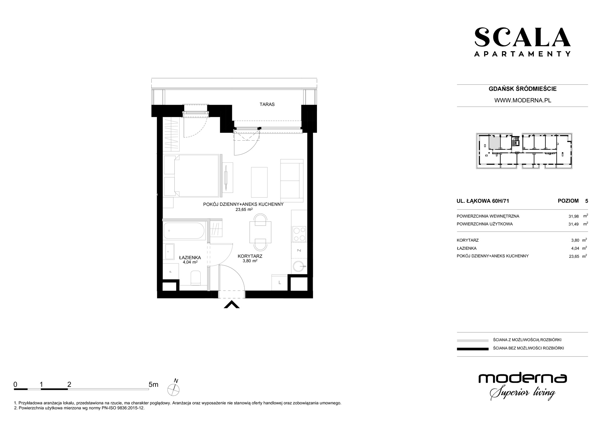 Apartament 31,49 m², piętro 5, oferta nr H-71 (C), Scala, Gdańsk, Śródmieście, ul. Łąkowa 60C-idx