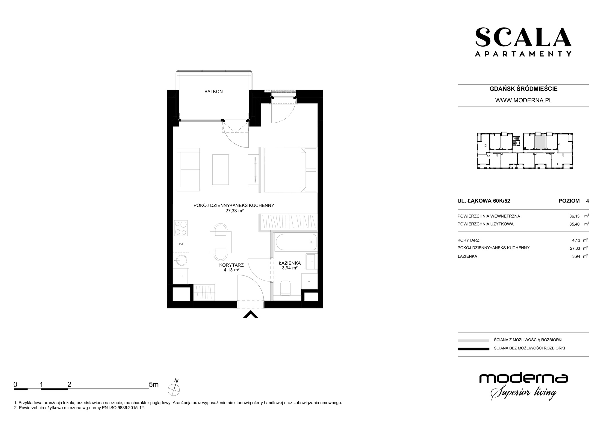 Apartament 35,40 m², piętro 4, oferta nr K-52 (N), Scala, Gdańsk, Śródmieście, ul. Łąkowa 60C-idx