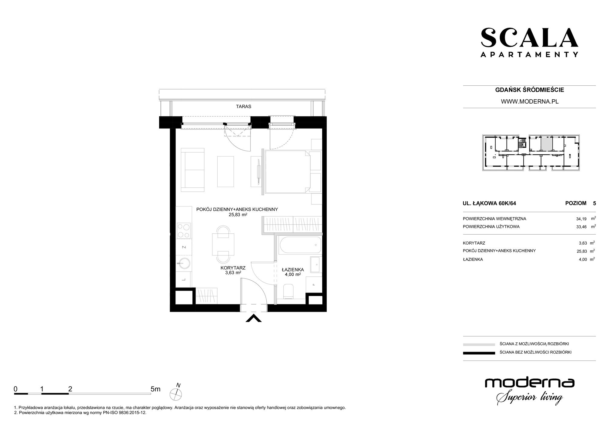 Mieszkanie 33,46 m², piętro 5, oferta nr K-64 (C), Scala, Gdańsk, Śródmieście, ul. Łąkowa 60C-idx