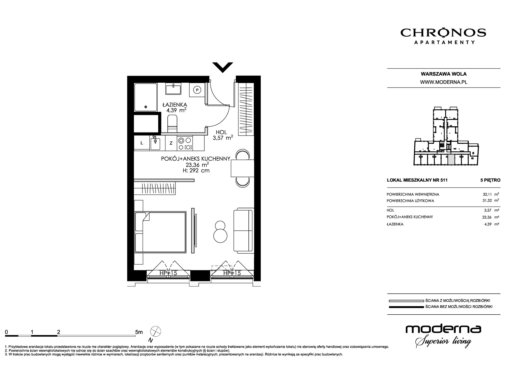 Apartament 31,32 m², piętro 5, oferta nr 511, Chronos na Woli, Warszawa, Wola, Mirów, Al. Solidarności 153-idx