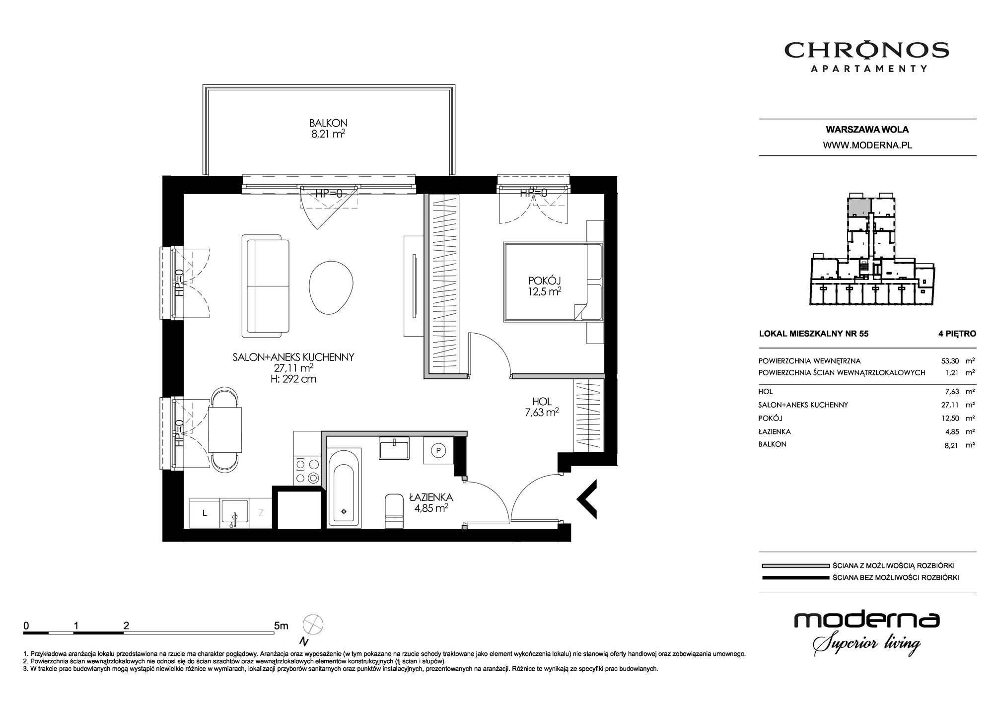 Mieszkanie 53,44 m², piętro 4, oferta nr M55, Chronos na Woli, Warszawa, Wola, Mirów, Al. Solidarności 153-idx