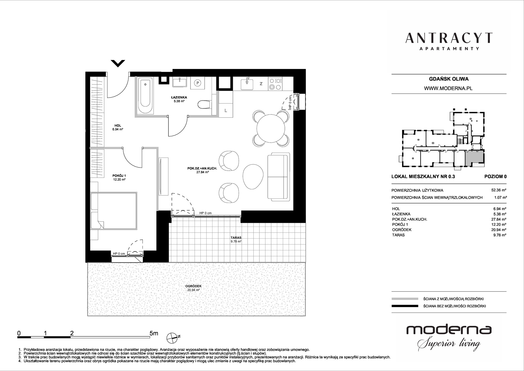 Apartament 52,36 m², parter, oferta nr 0.3, Antracyt, Gdańsk, Oliwa, ul. Czyżewskiego 31A-idx