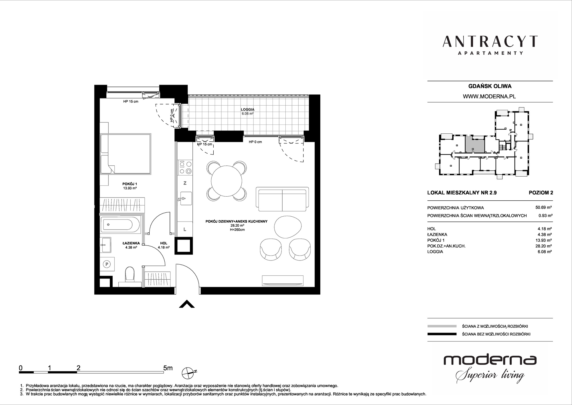 Mieszkanie 50,69 m², piętro 2, oferta nr 2.9, Antracyt, Gdańsk, Oliwa, ul. Czyżewskiego 31A-idx