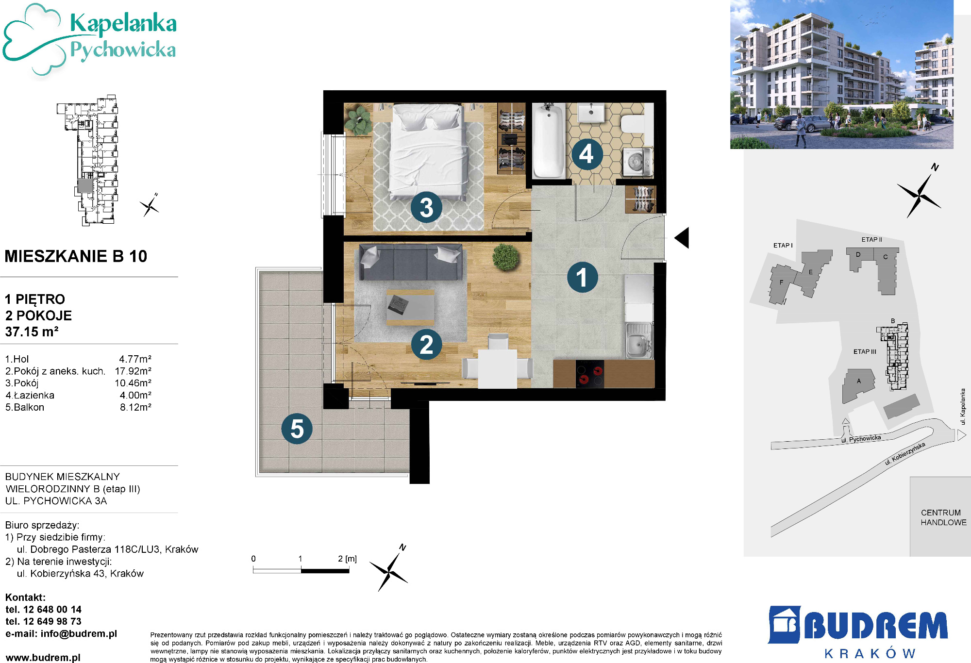 Mieszkanie 37,15 m², piętro 1, oferta nr B10, Kapelanka – Pychowicka - Budynek B, Kraków, Dębniki, Zakrzówek, ul. Pychowicka 3 / 3A-idx