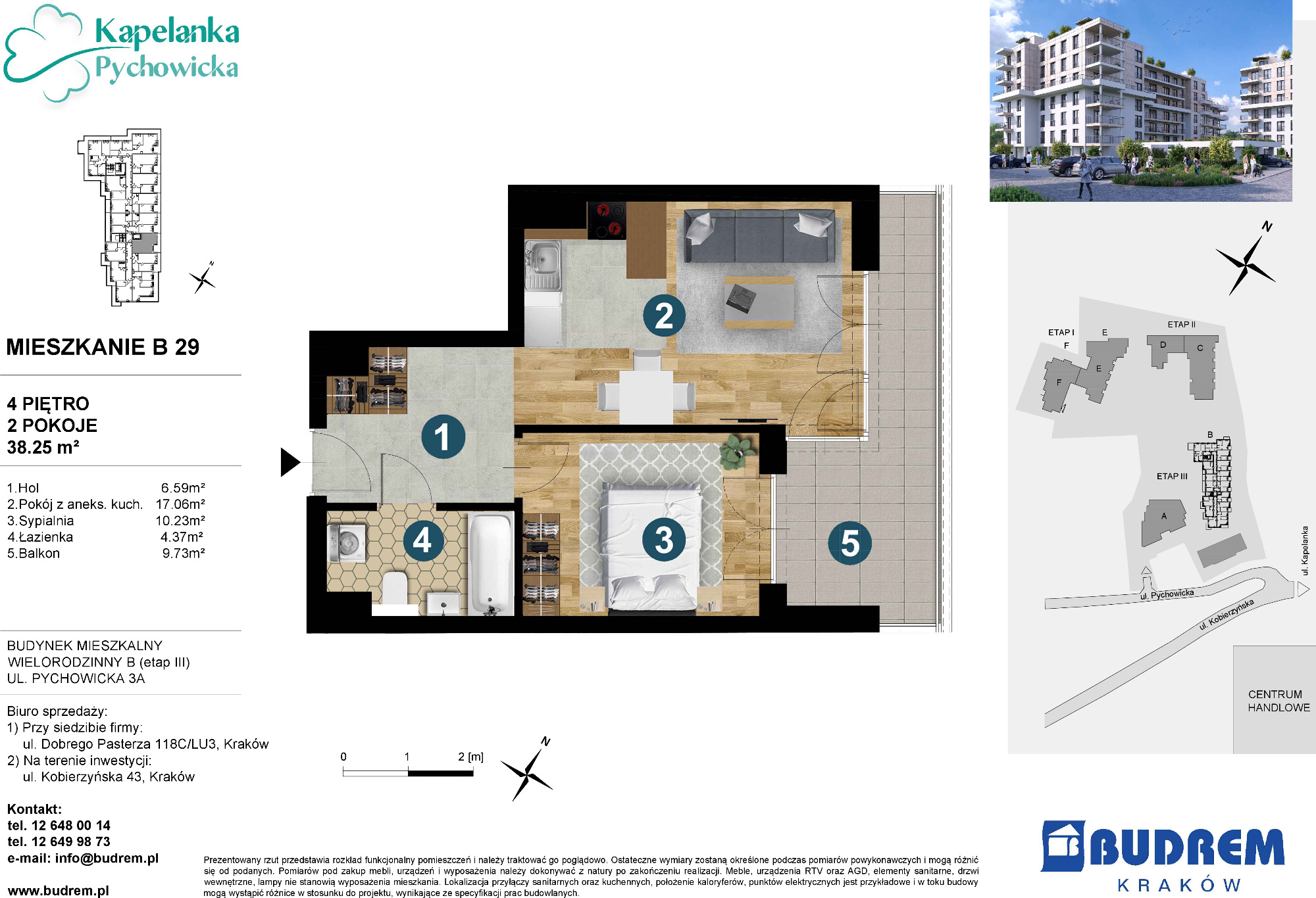 Mieszkanie 38,25 m², piętro 4, oferta nr B29, Kapelanka – Pychowicka - Budynek B, Kraków, Dębniki, Zakrzówek, ul. Pychowicka 3 / 3A-idx