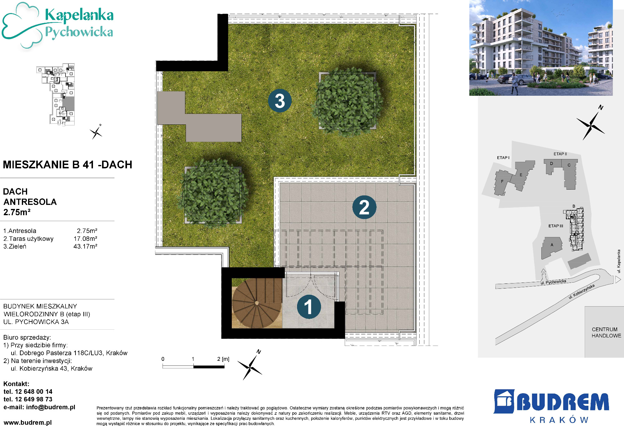 Mieszkanie 45,07 m², piętro 6, oferta nr B41, Kapelanka – Pychowicka - Budynek B, Kraków, Dębniki, Zakrzówek, ul. Pychowicka 3 / 3A-idx