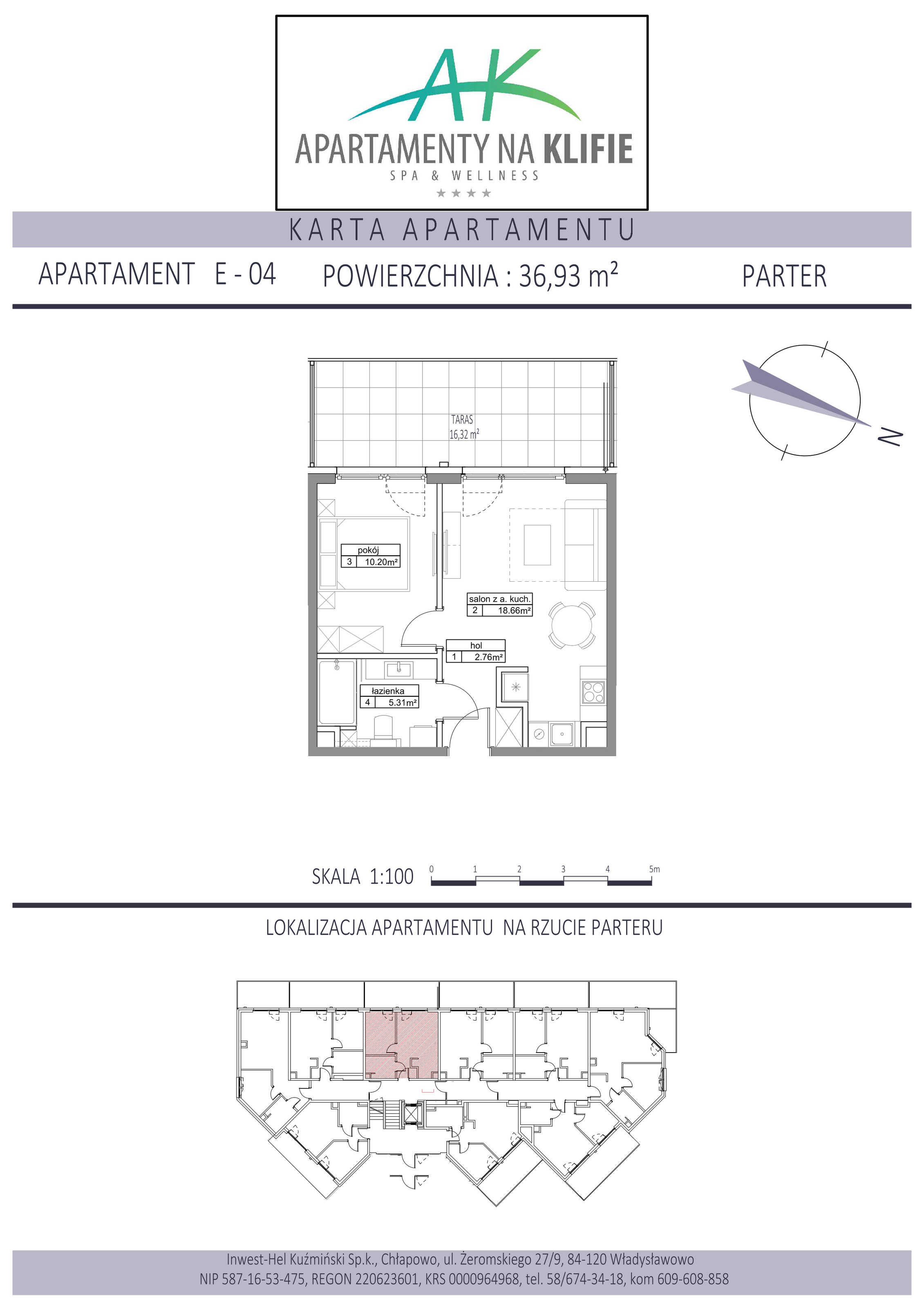 Apartament 36,93 m², parter, oferta nr E-04, Apartamenty na Klifie, Władysławowo, Chłapowo, ul. Żeromskiego 27-idx