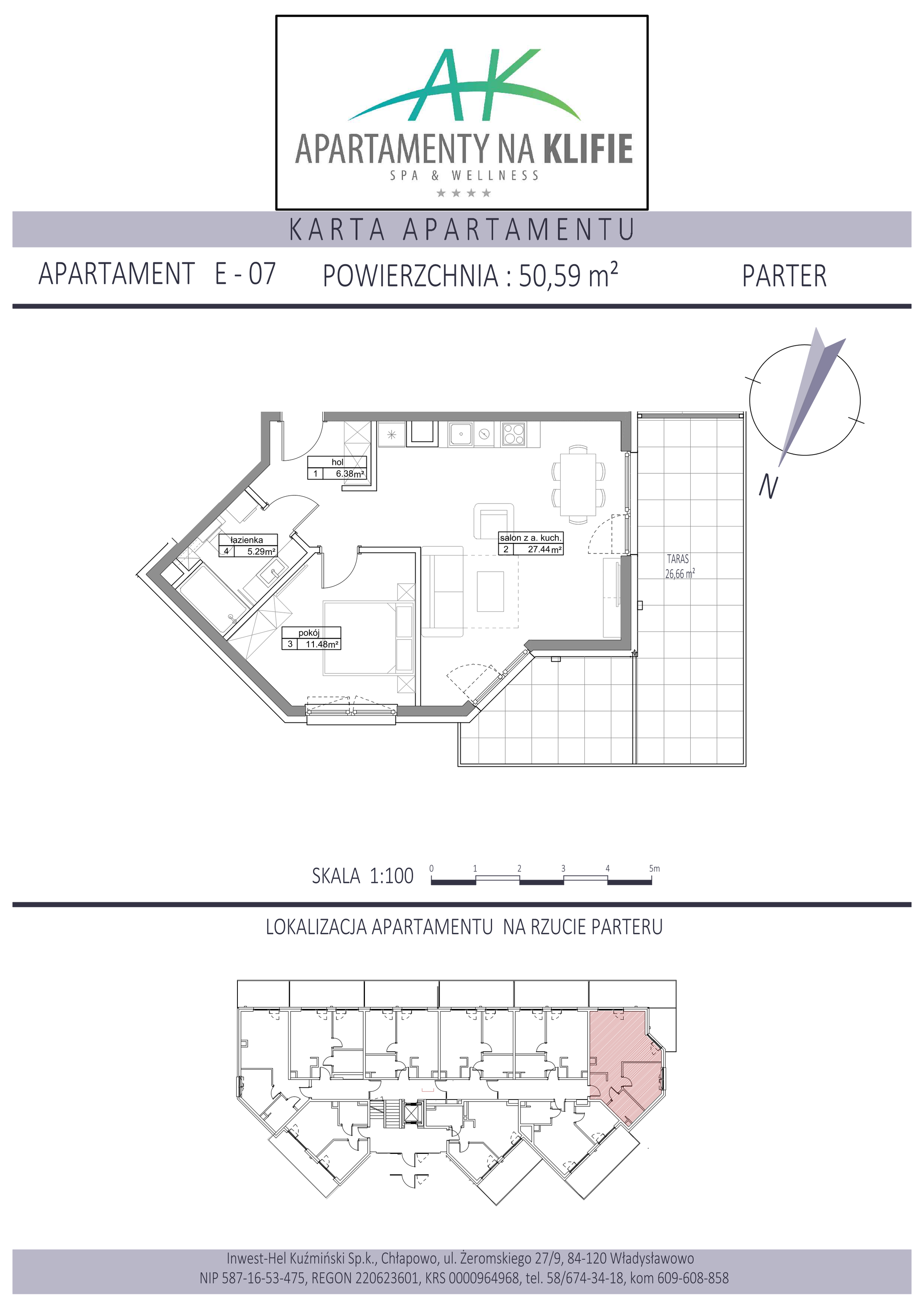 Apartament 50,59 m², parter, oferta nr E-07, Apartamenty na Klifie, Władysławowo, Chłapowo, ul. Żeromskiego 27-idx