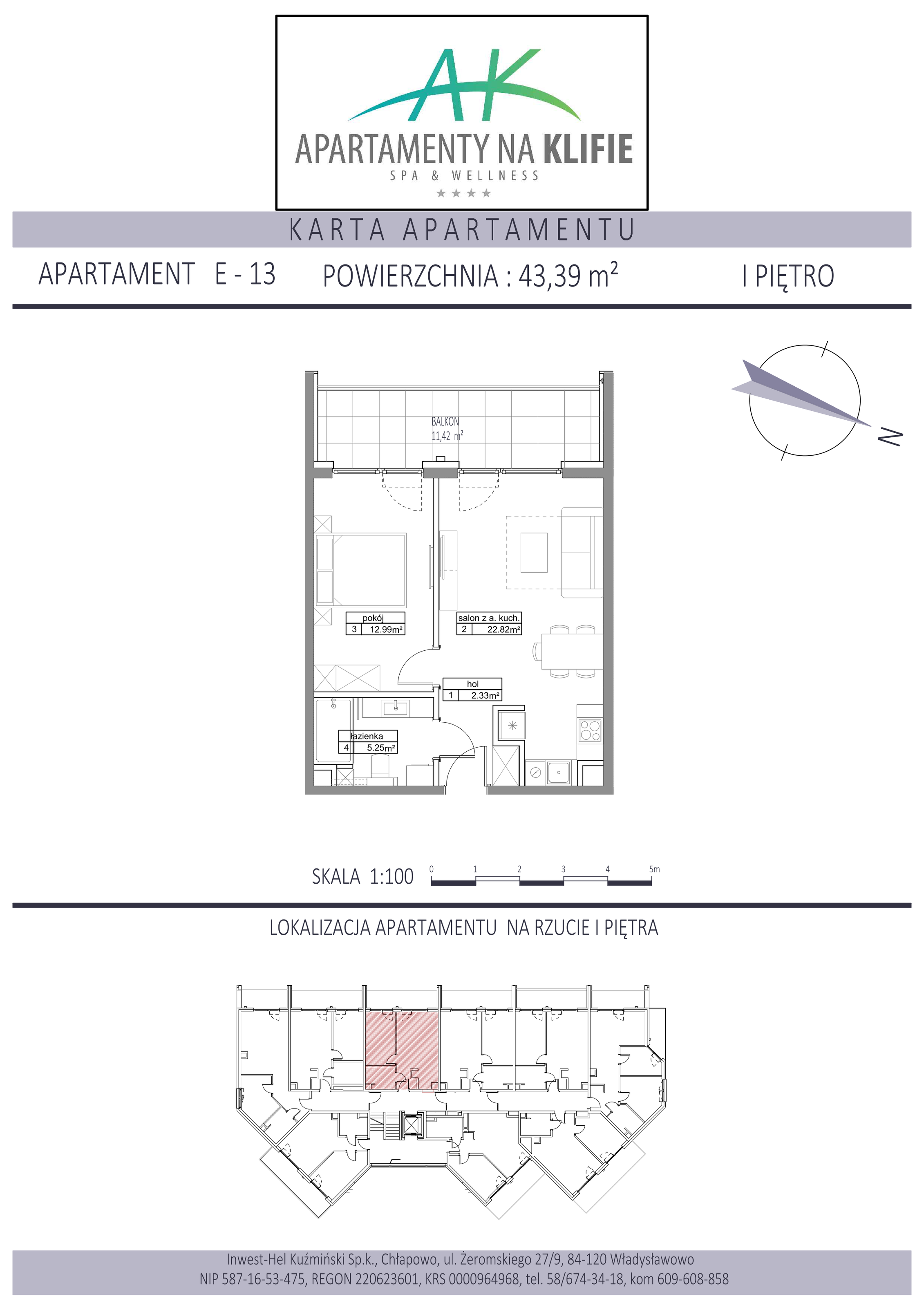 Apartament 43,39 m², piętro 1, oferta nr E-13, Apartamenty na Klifie, Władysławowo, Chłapowo, ul. Żeromskiego 27-idx