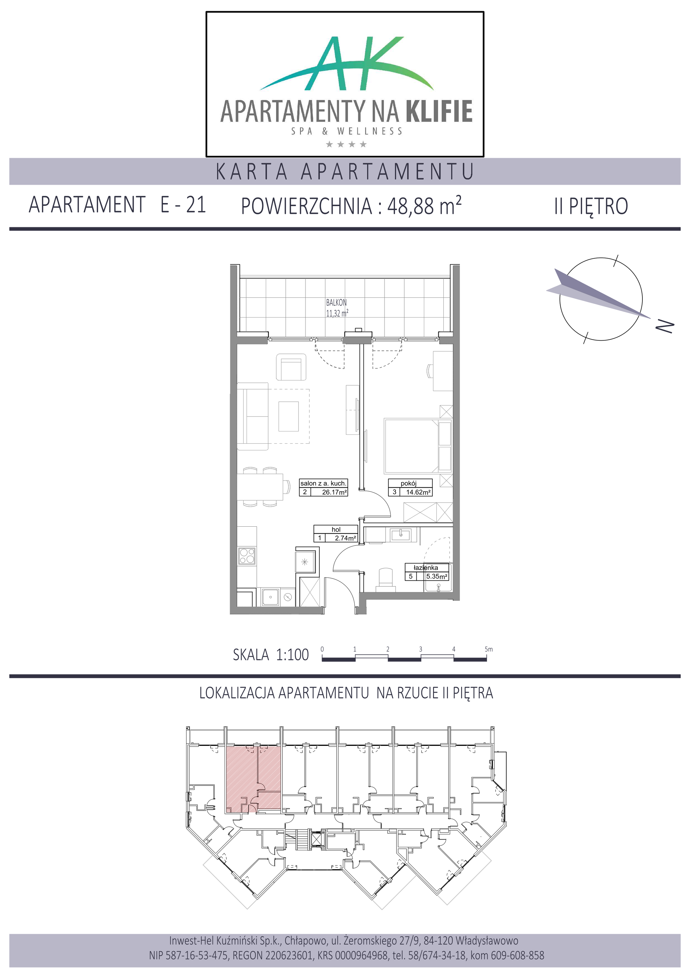 Apartament 48,88 m², piętro 2, oferta nr E-21, Apartamenty na Klifie, Władysławowo, Chłapowo, ul. Żeromskiego 27-idx